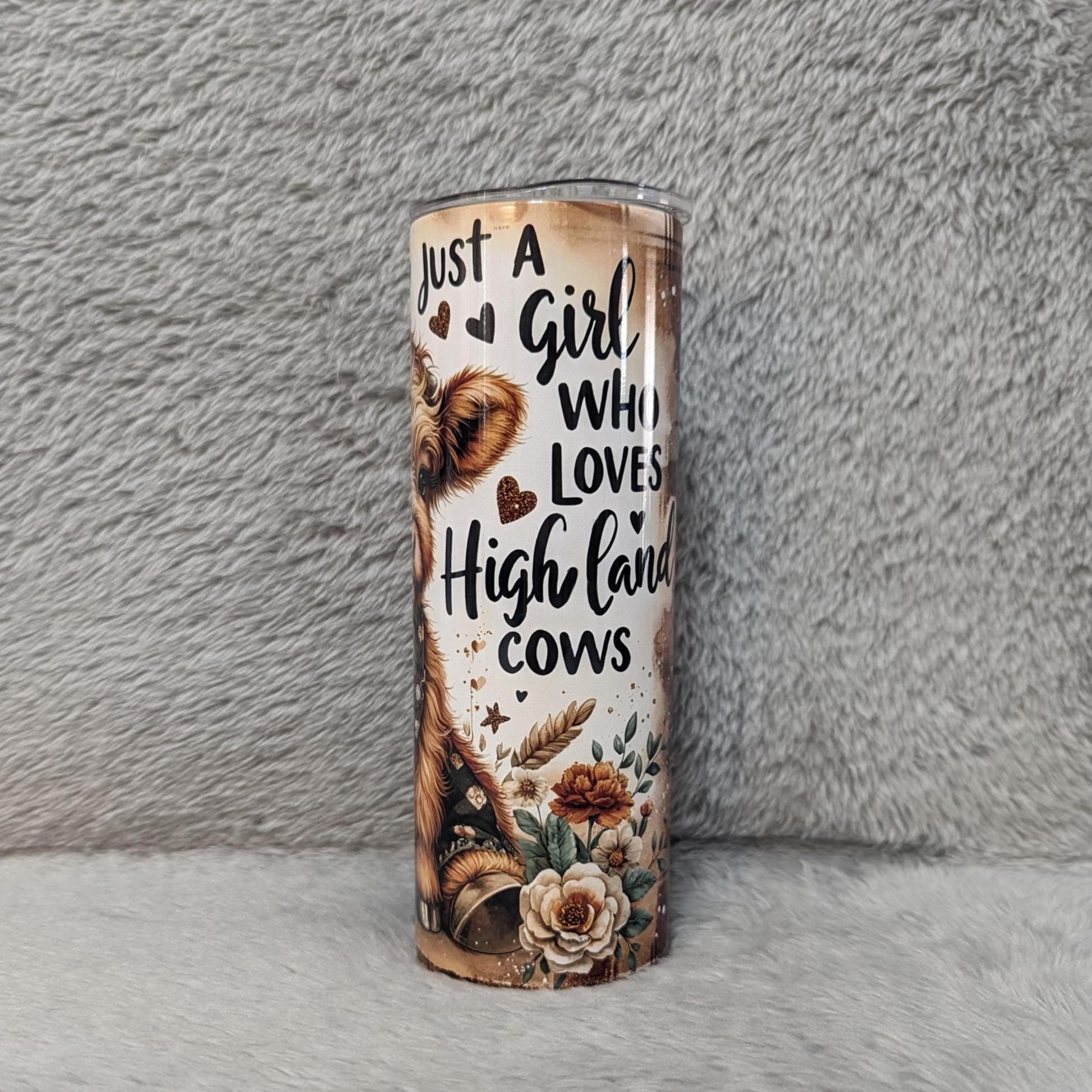 Just A Girl Who Loves Highland Cows Tumbler 20oz With Reusable Straw, Can Be Personalized