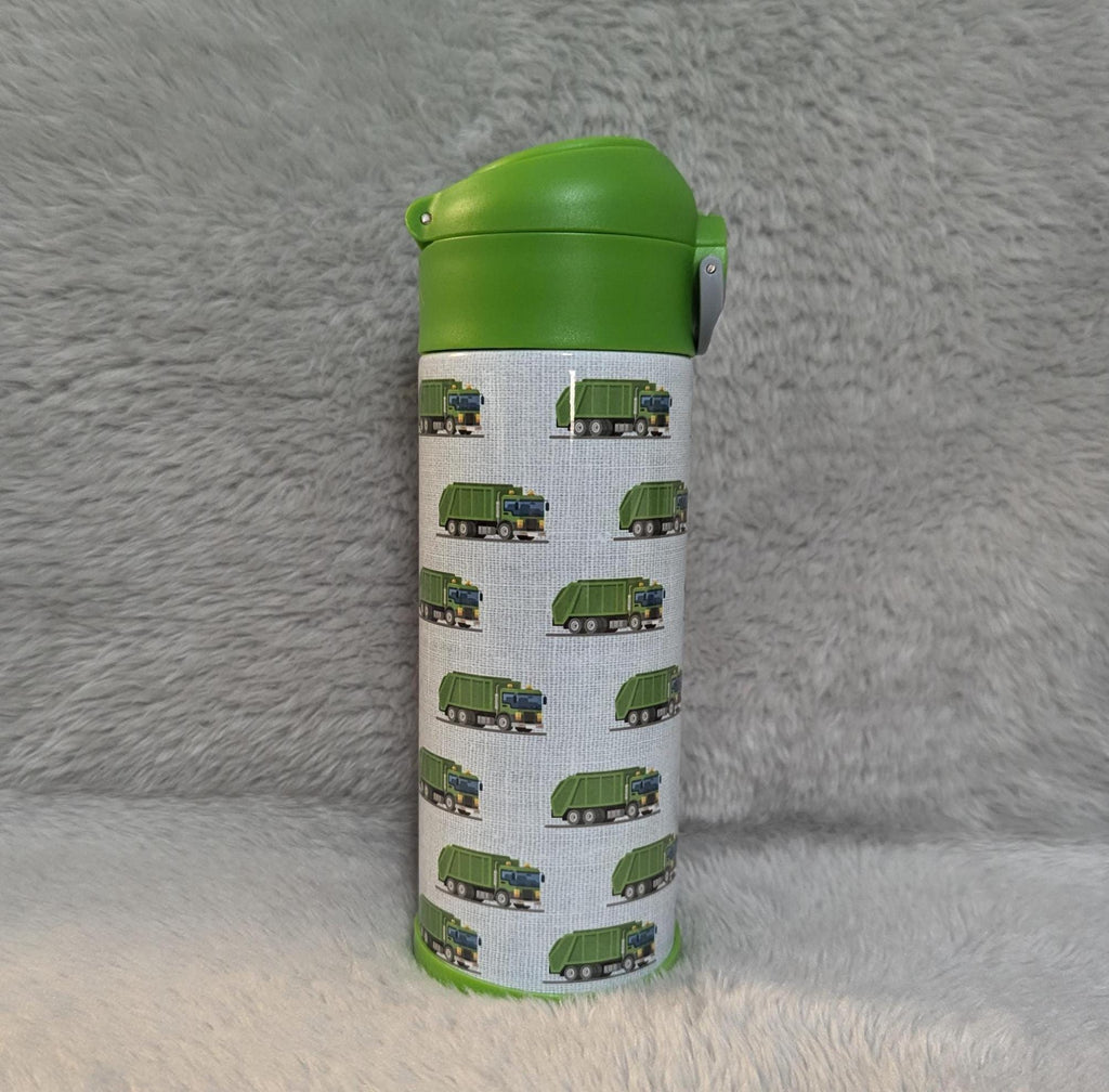 Kids Garbage Truck Water Bottle 12oz With Reusable Straw, Can Be Personalized