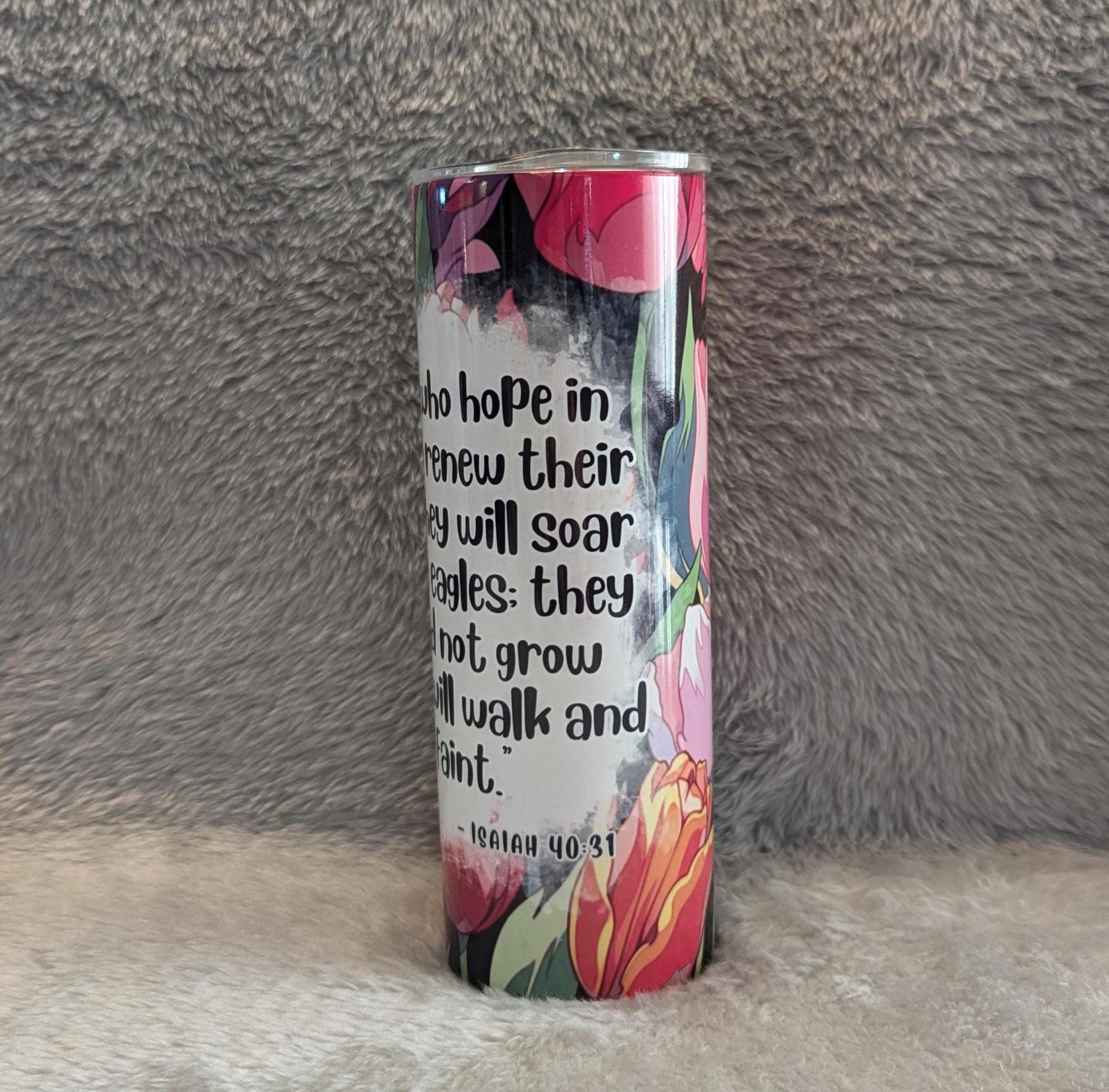 Isaiah 40:31 Bible Verse Religious Tumbler 20oz With Reusable Straw