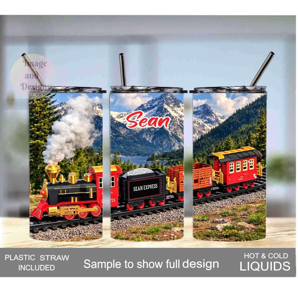 Kids Train Tumbler 15oz With Reusable Straw, Can Be Personalized