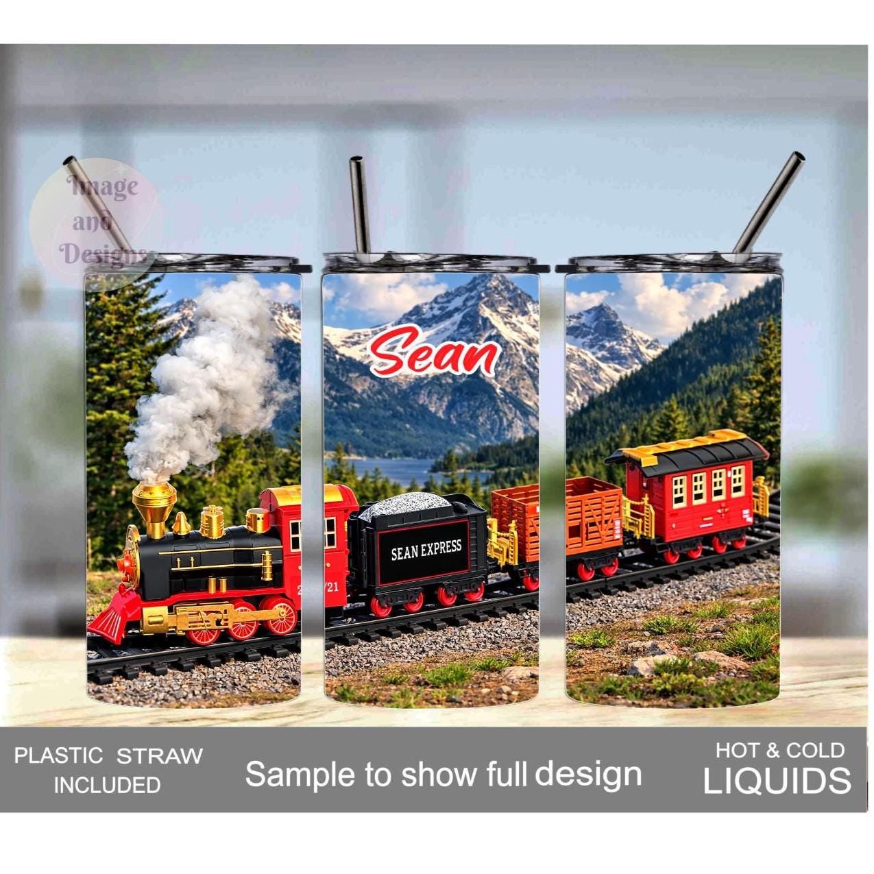 Kids Train Tumbler 15oz With Reusable Straw, Can Be Personalized