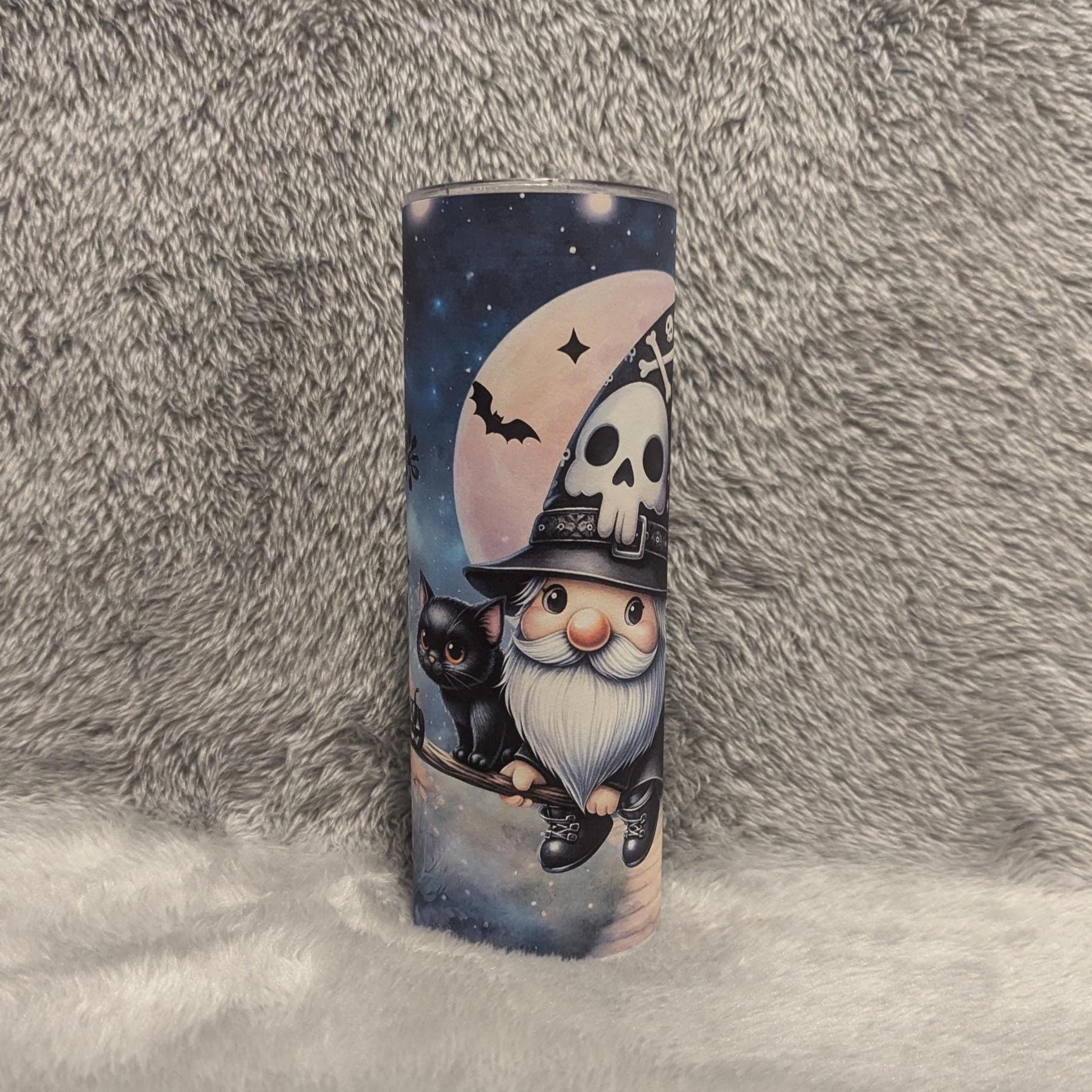 Gothic Halloween Gnome Tumbler 20oz With Reusable Straw, Can Be Personalized