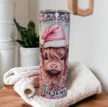 Christmas Highland Cow Tumbler 20oz With Reusable Straw, Can Be Personalized