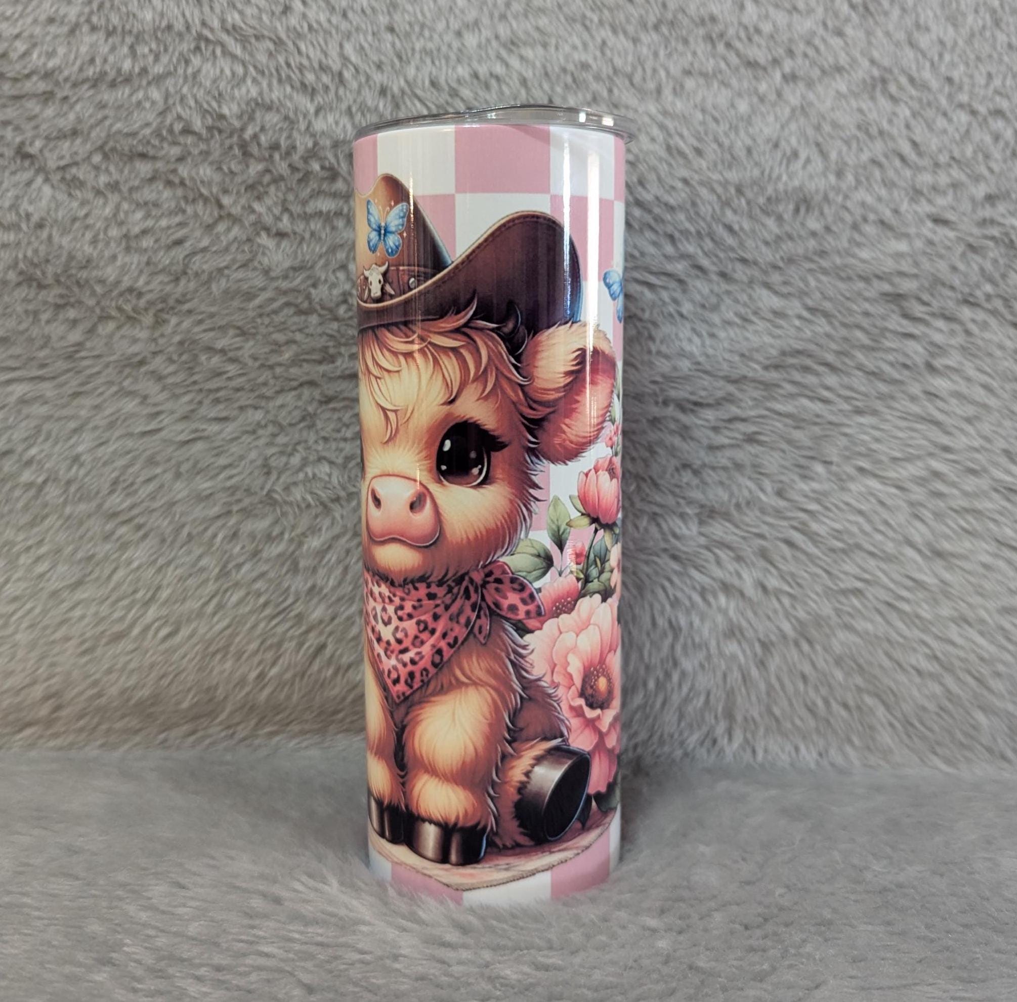 Cute Highland Cow Cowgirl Tumbler 20oz With Reusable Straw, Can Be Personalized