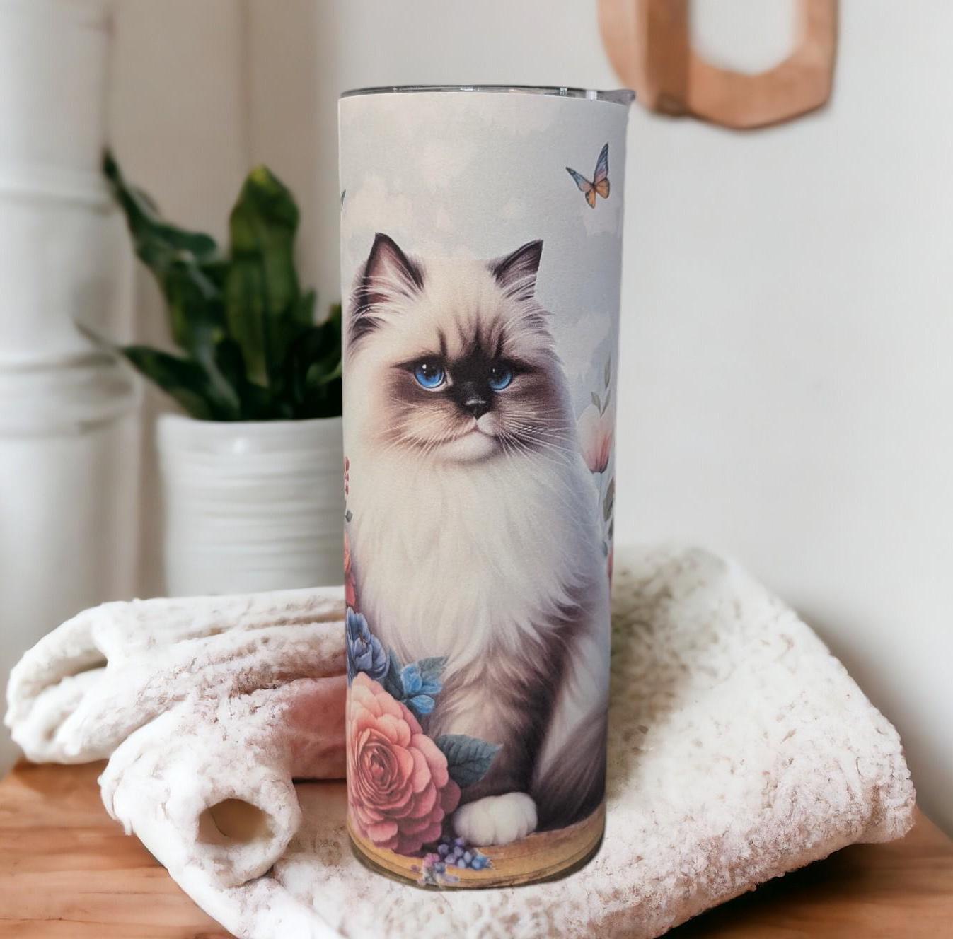 Pretty Ragdoll Cat Tumbler 20oz With Reusable Straw, Can Be Personalized