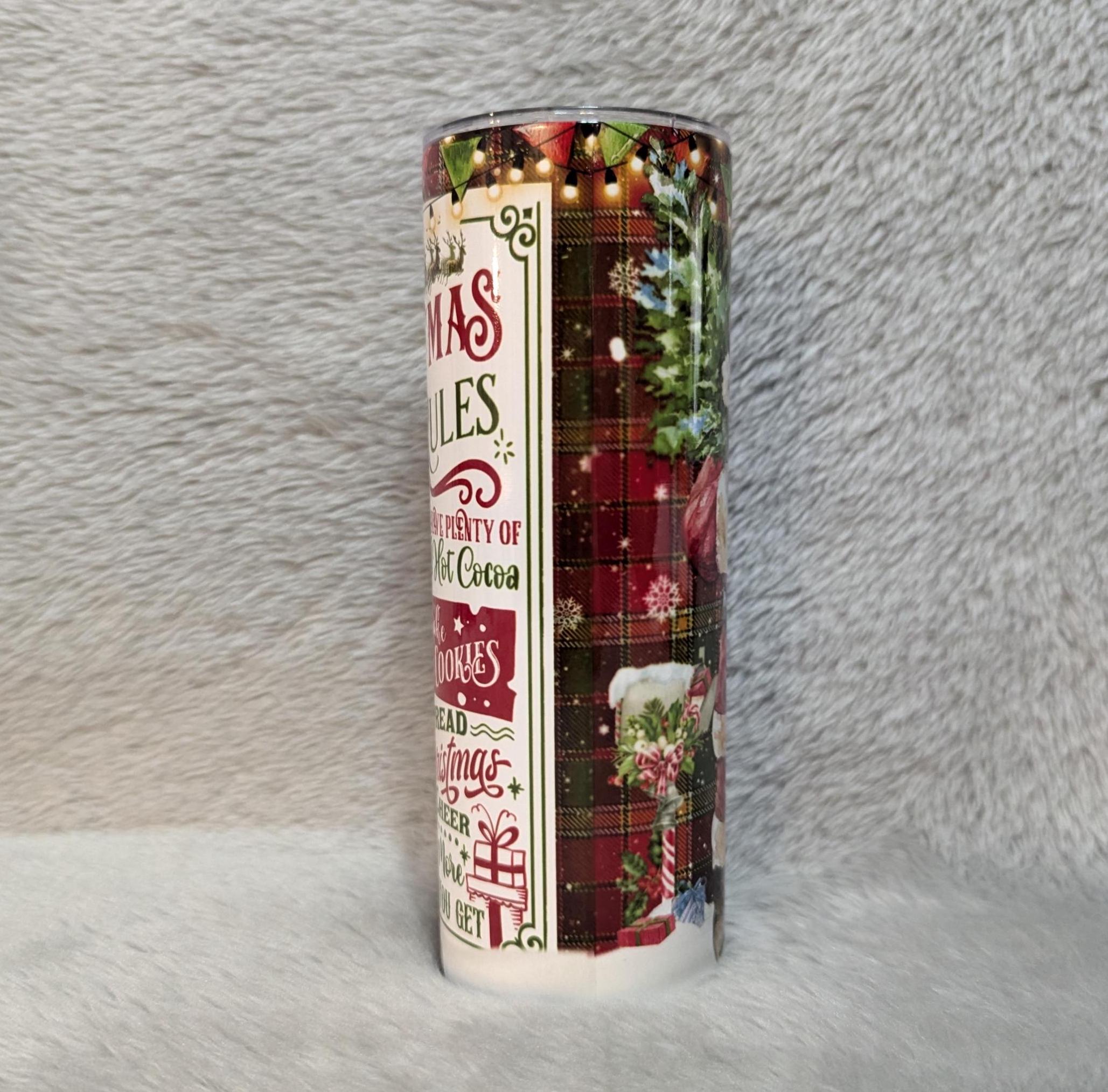 Santa Christmas Rules Tumbler 20oz With Reusable Straw