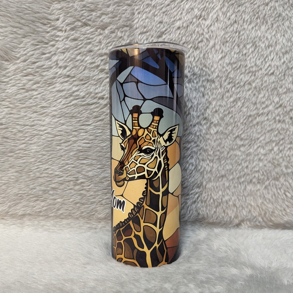 Giraffe Tumbler With A Stained Glass Design 20oz With Reusable Straw, Can Be Personalized