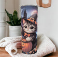Cute Halloween Cat Tumbler 20oz With Reusable Straw, Can Be Personalized