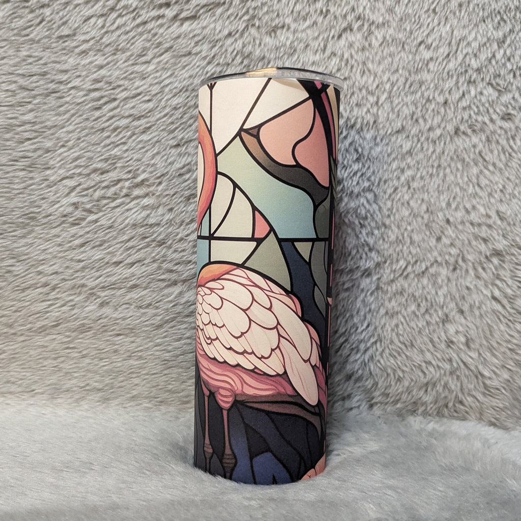 Flamingo Tumbler With A Stained Glass Design 20oz With Reusable Straw, Can Be Personalized