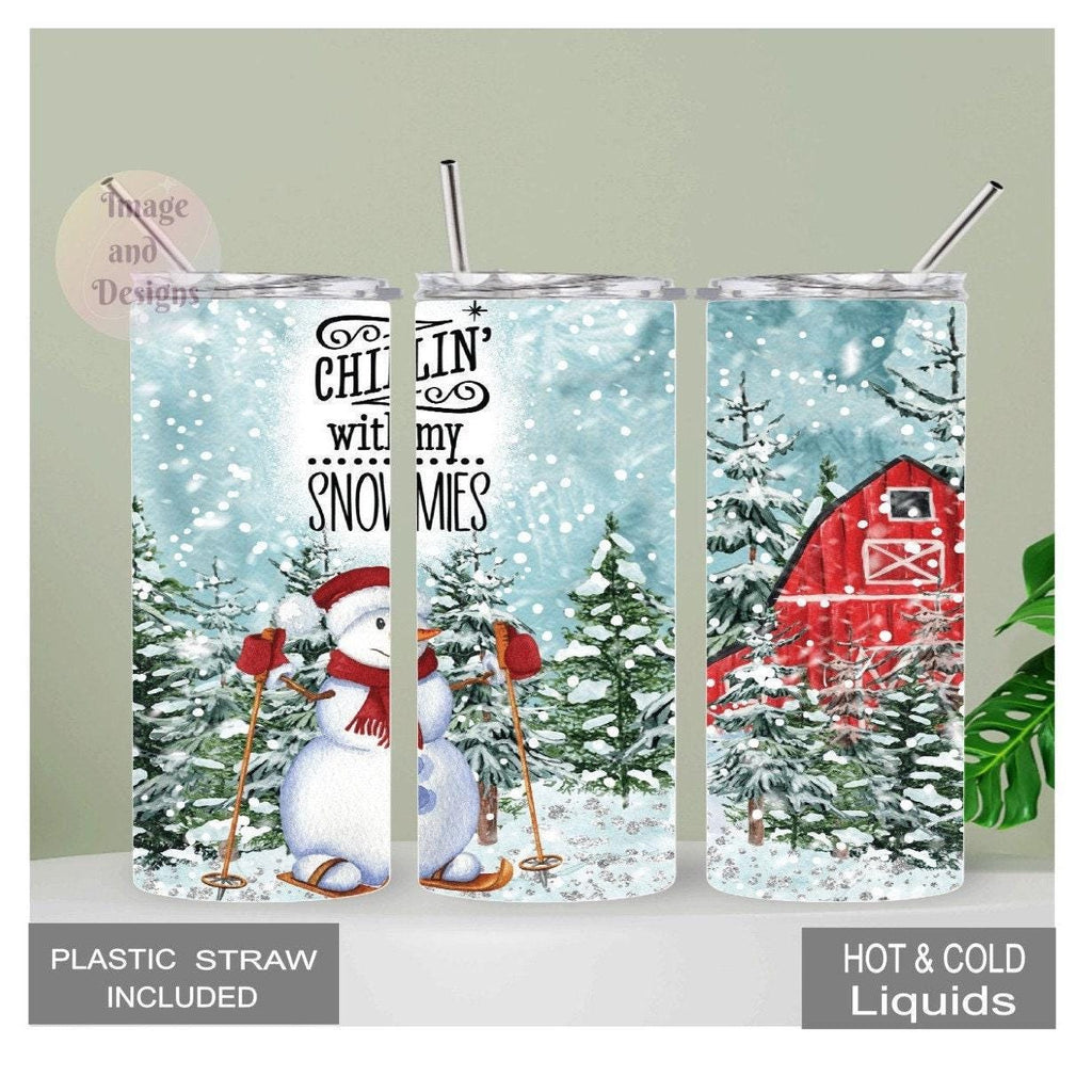 Winter Snowman Tumbler 20oz With Reusable Straw, Can Be Personalized