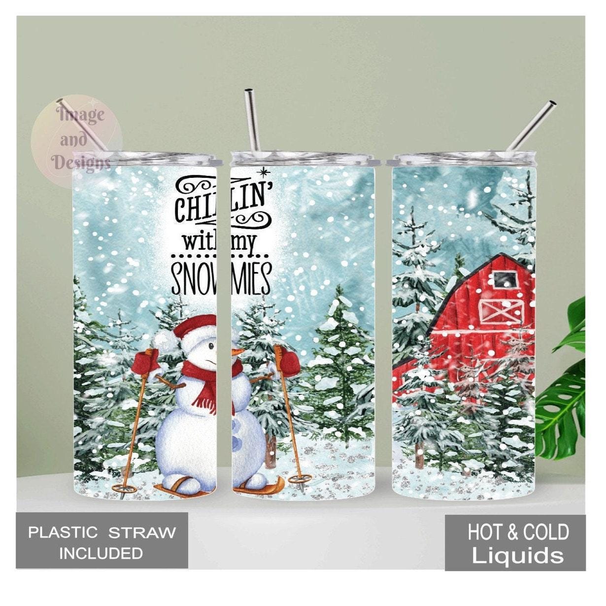 Winter Snowman Tumbler 20oz With Reusable Straw, Can Be Personalized