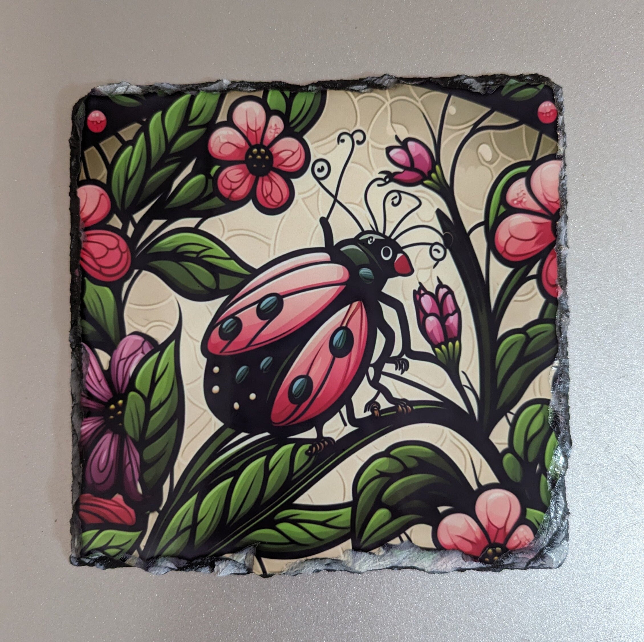 Slate Ladybug Picture With Display Legs
