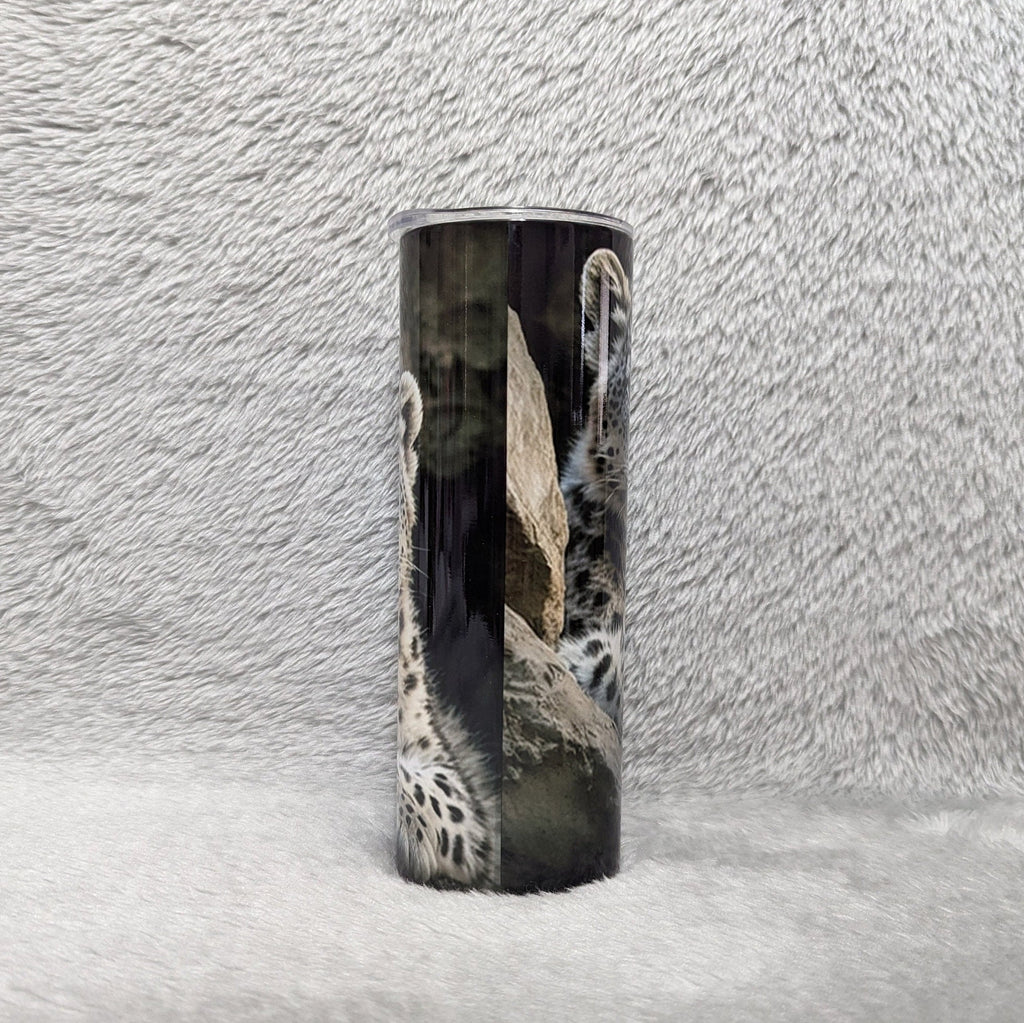 Snow Leopard Tumbler 20oz With Reusable Straw, Can Be Personalized