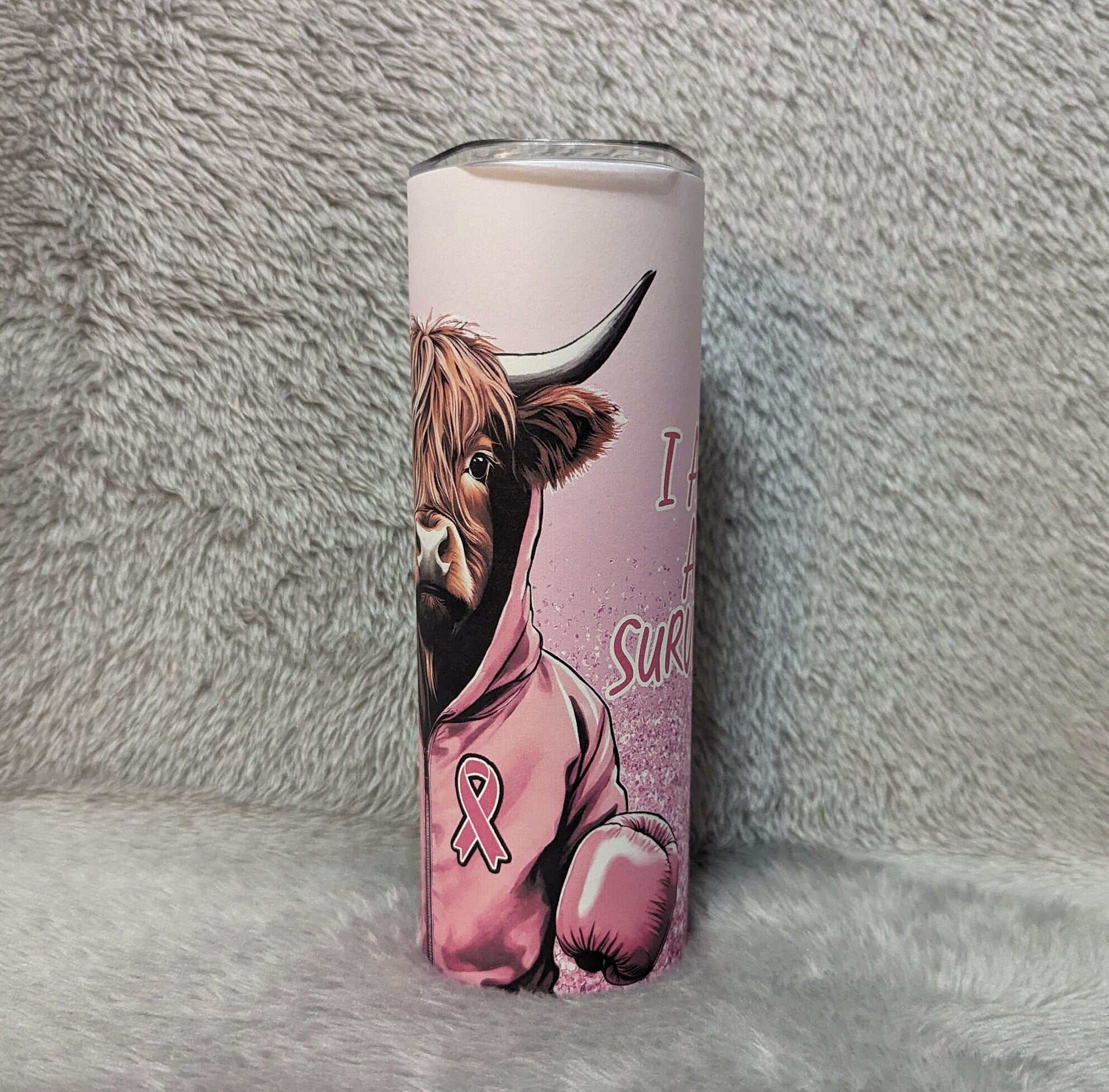 I Am A Survivor Highland Cow Tumbler 20oz With Reusable Straw, Can Be Personalized
