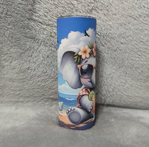 Beach Elephant Tumbler 20oz With Reusable Straw, Can Be Personalized