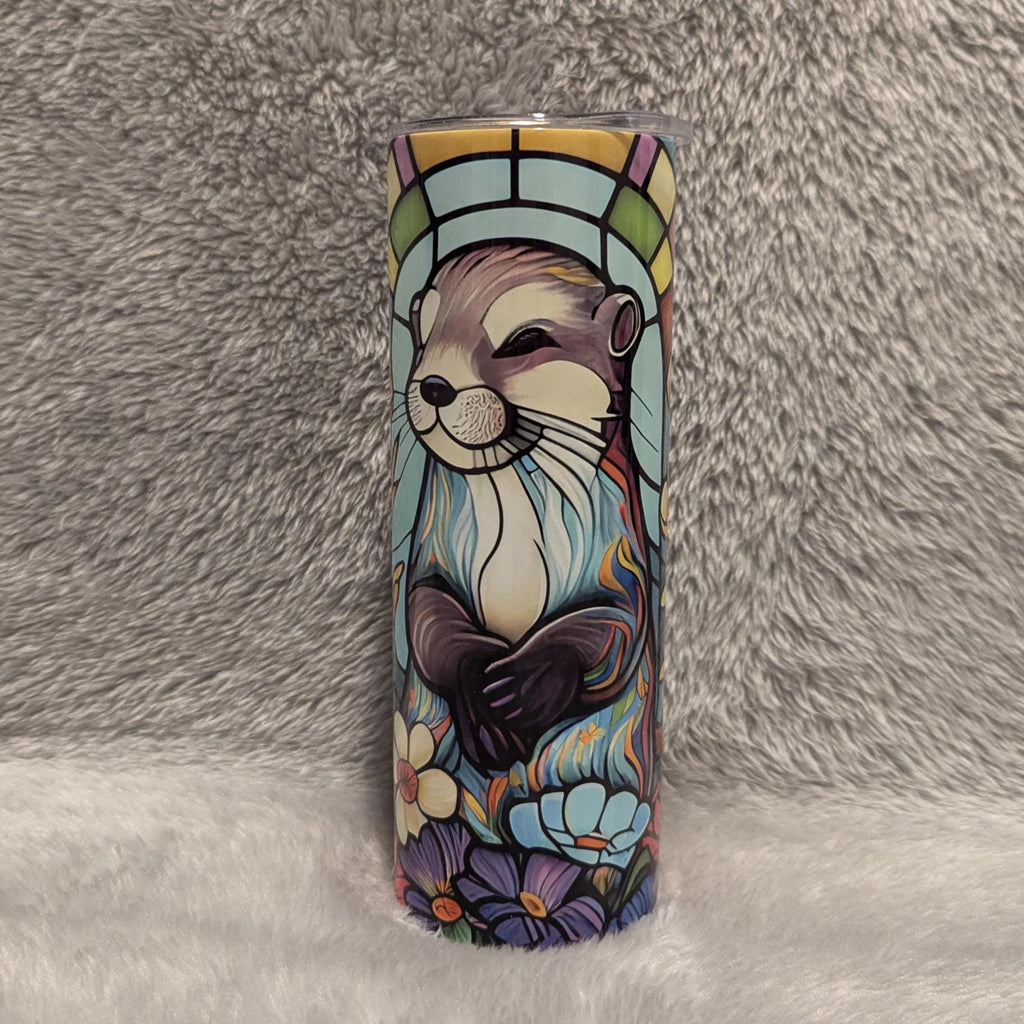Otter Tumbler With A Stained Glass Design Tumbler 20oz With Reusable Straw, Can Be Personalized