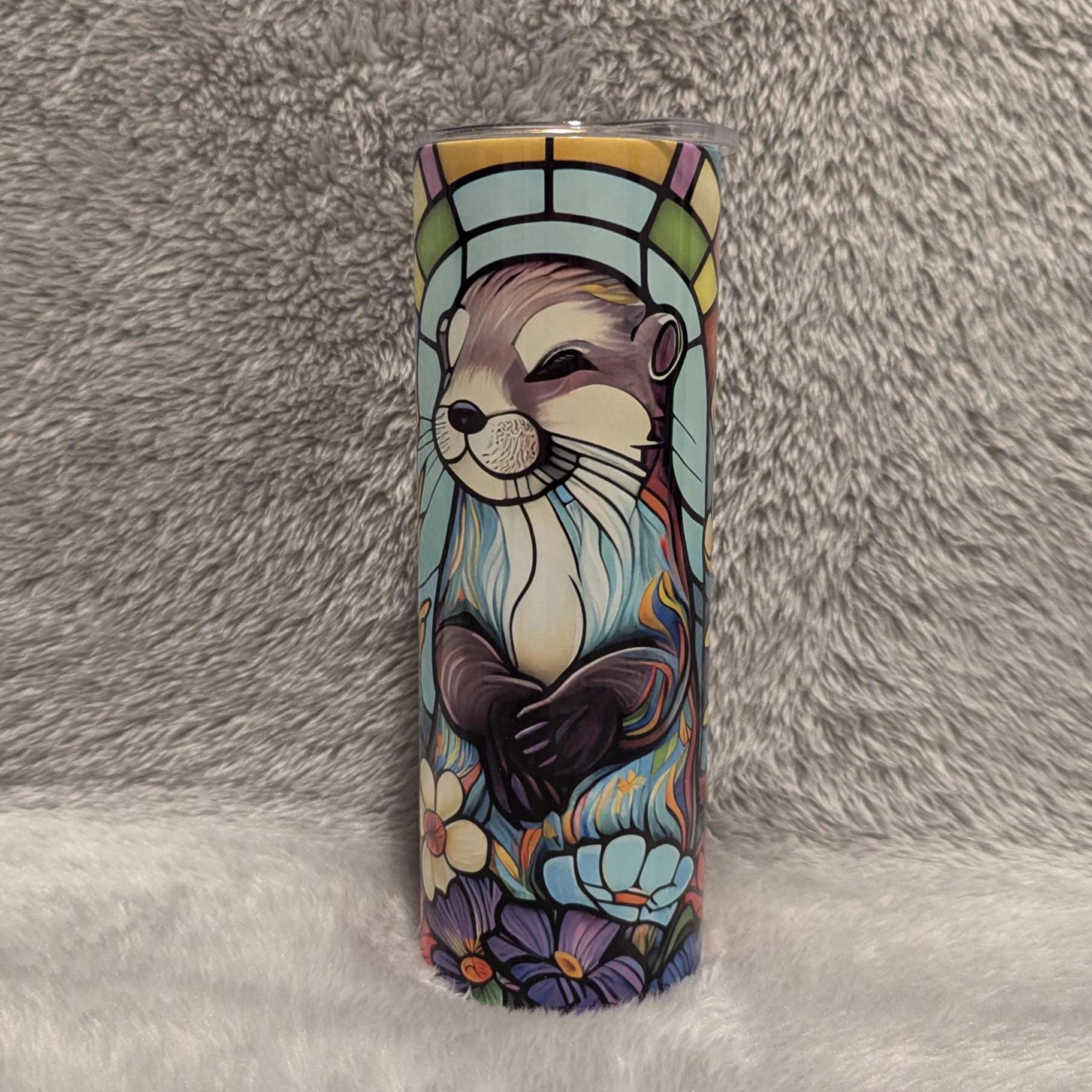 Otter Tumbler With A Stained Glass Design Tumbler 20oz With Reusable Straw, Can Be Personalized