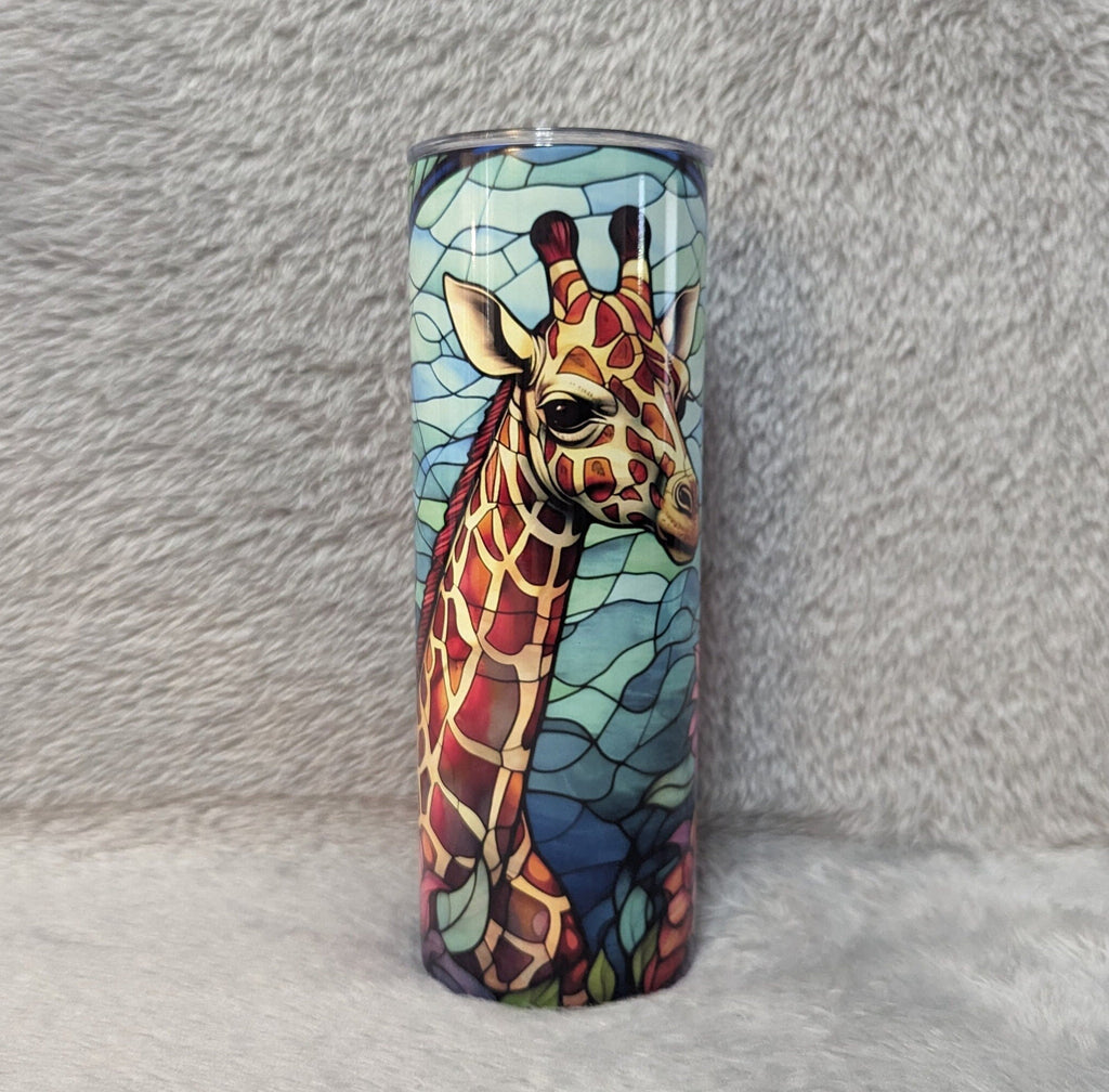 Giraffe Tumbler with A Stained Glass Design 20oz With Reusable Straw, Can Be Personalized