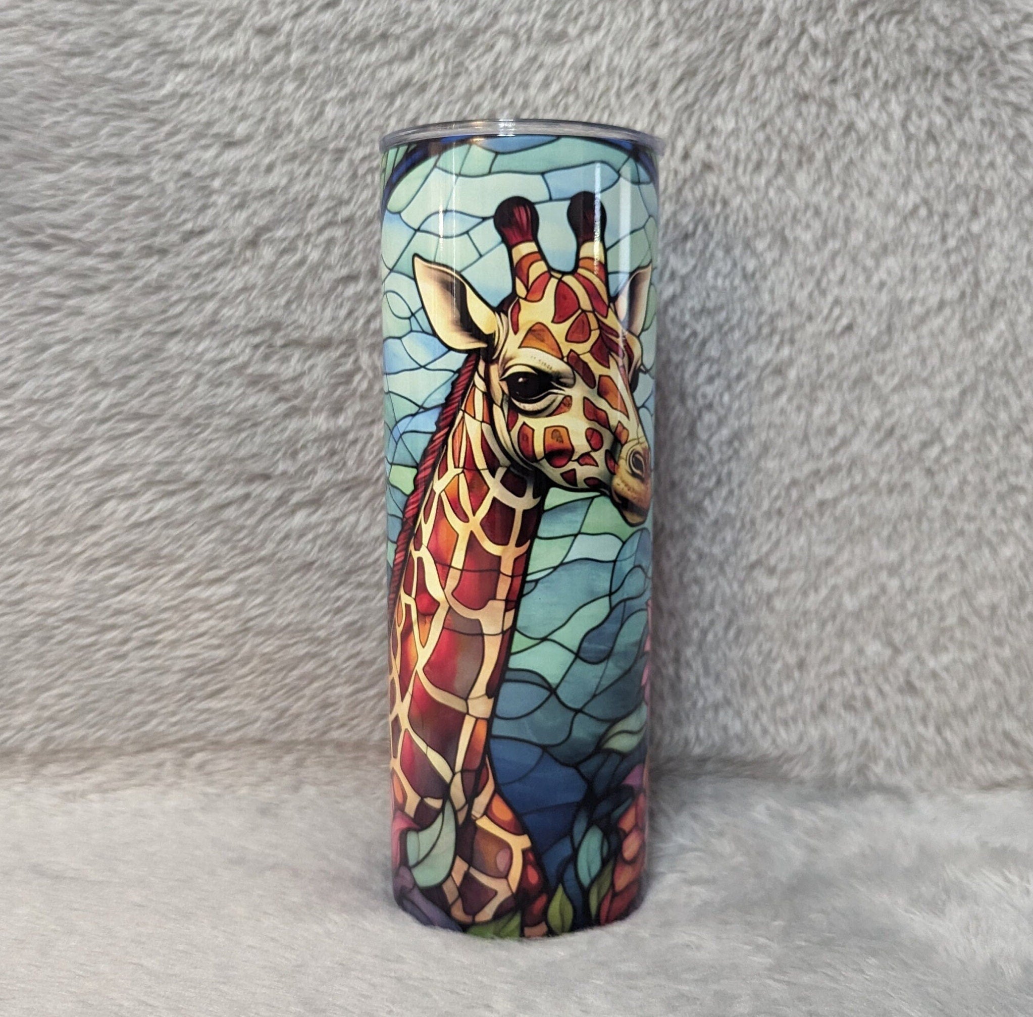 Giraffe Tumbler with A Stained Glass Design 20oz With Reusable Straw, Can Be Personalized
