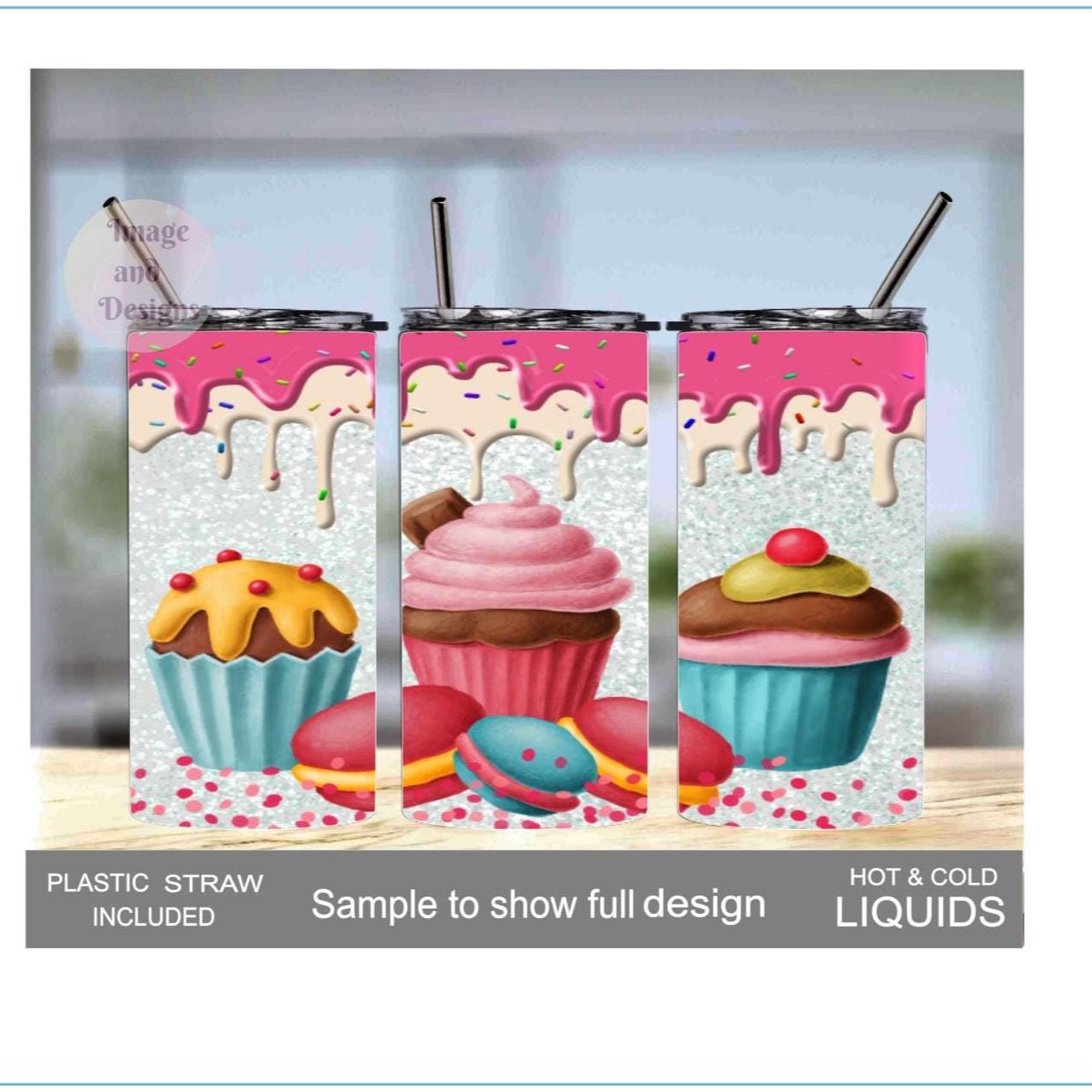 Kids Fun Cupcake Tumbler 15oz With Reusable Straw, Can Be Personalized