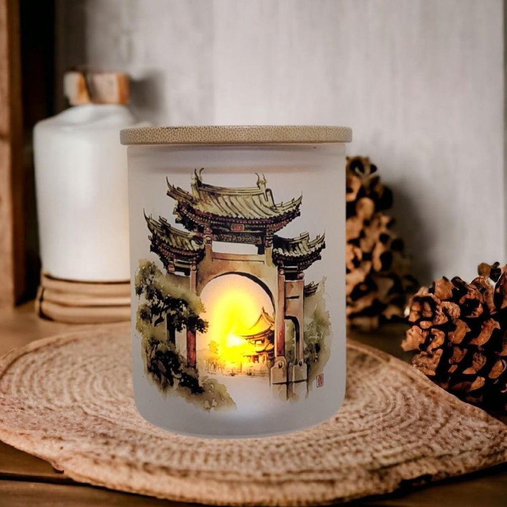 Chinese Gate Candle Holder with Battery Operated Flickering Tea Light