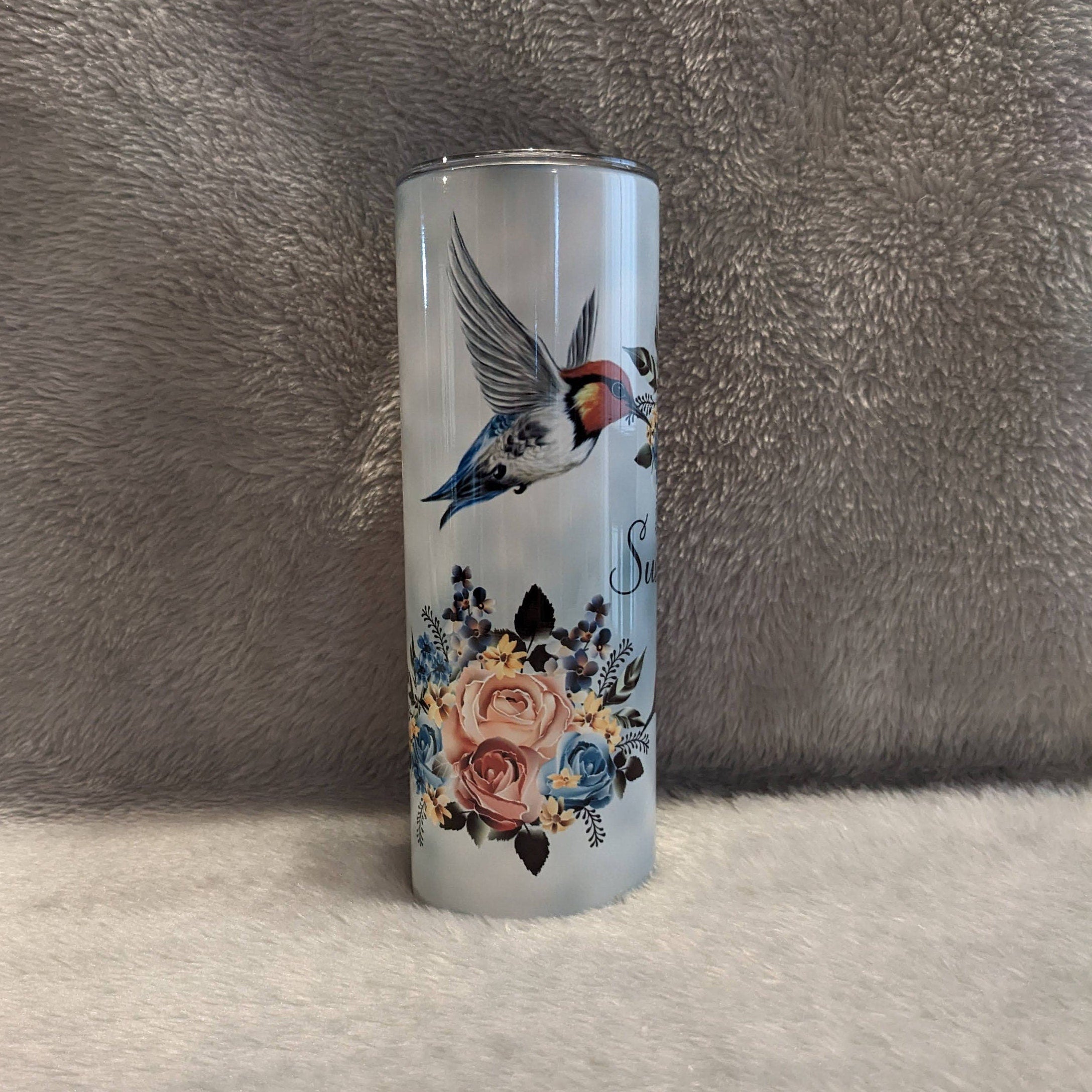 Beautiful Hummingbird Tumbler 20oz With Reusable Straw, Can Be Personalized