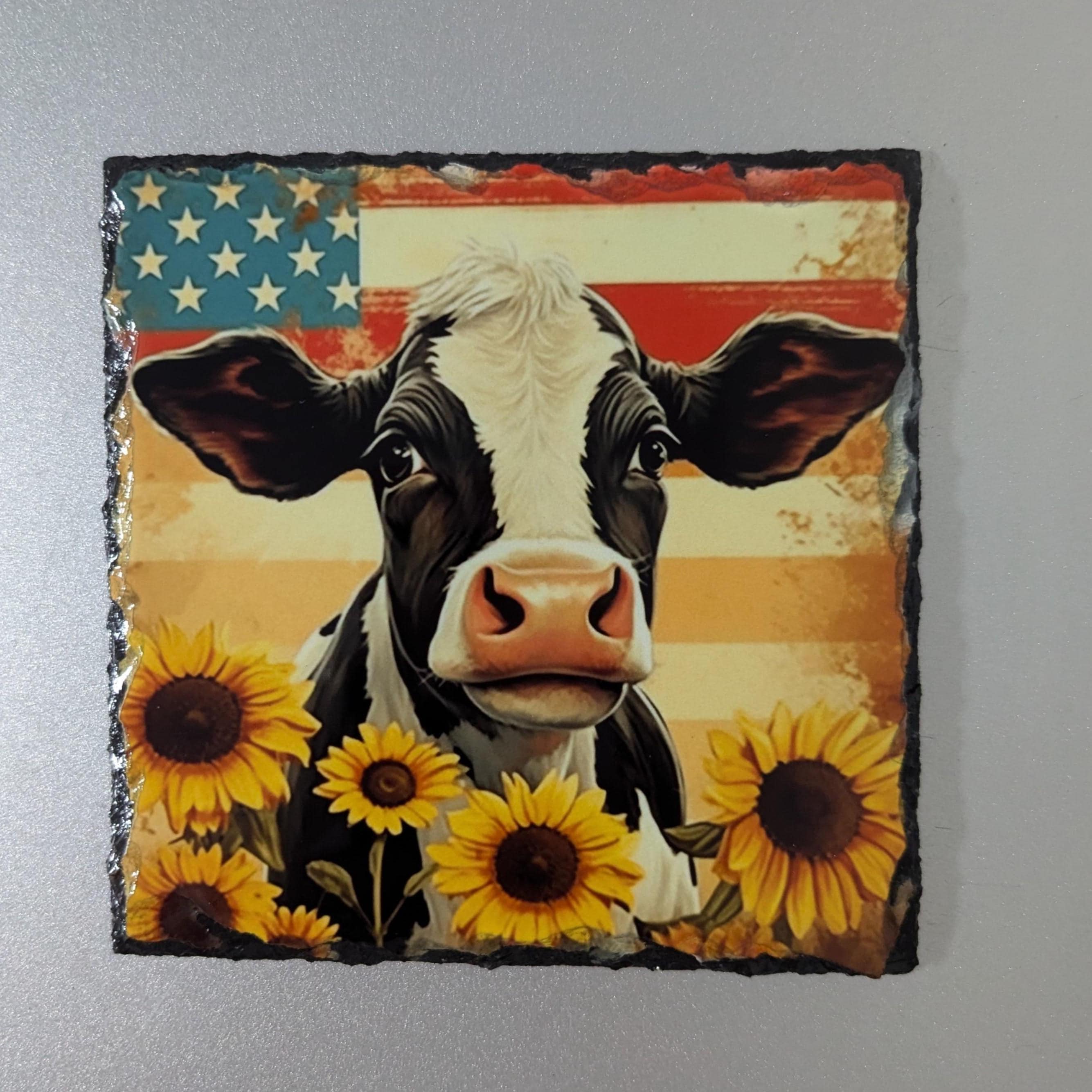 Slate Sunflower Cow Picture With Display Legs
