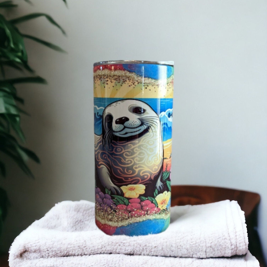 Kids Seal Tumbler With Pretty Neon Colors 15oz With Reusable Straw, Can Be Personalized