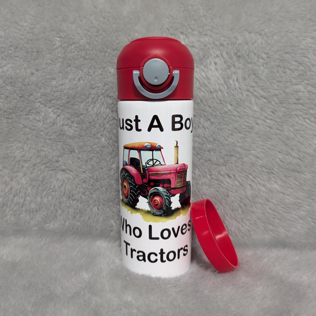 Kids Tractor Water Bottle - Just A Boy Who Loves Tractors 12oz Can Be Personalized