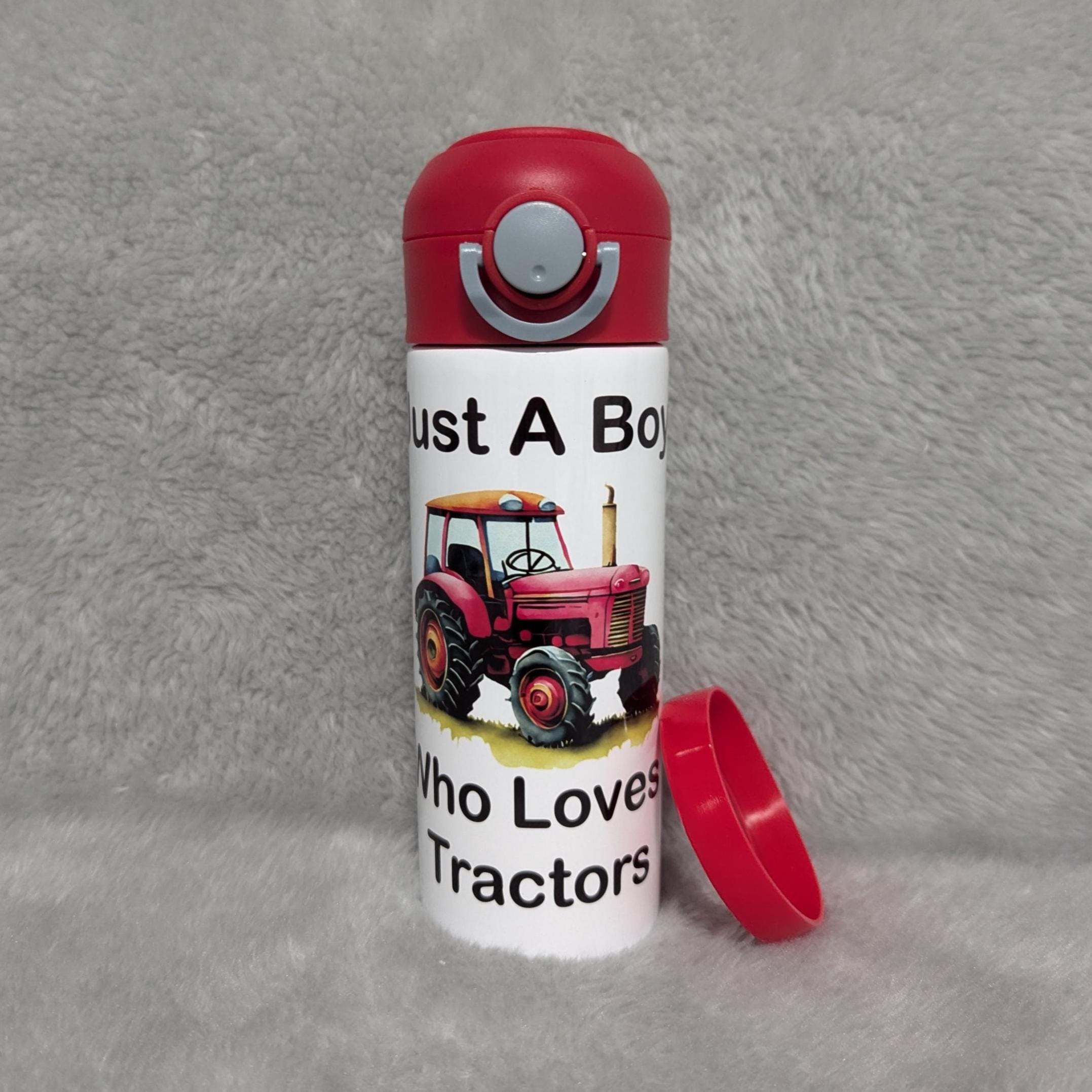 Kids Tractor Water Bottle - Just A Boy Who Loves Tractors 12oz Can Be Personalized