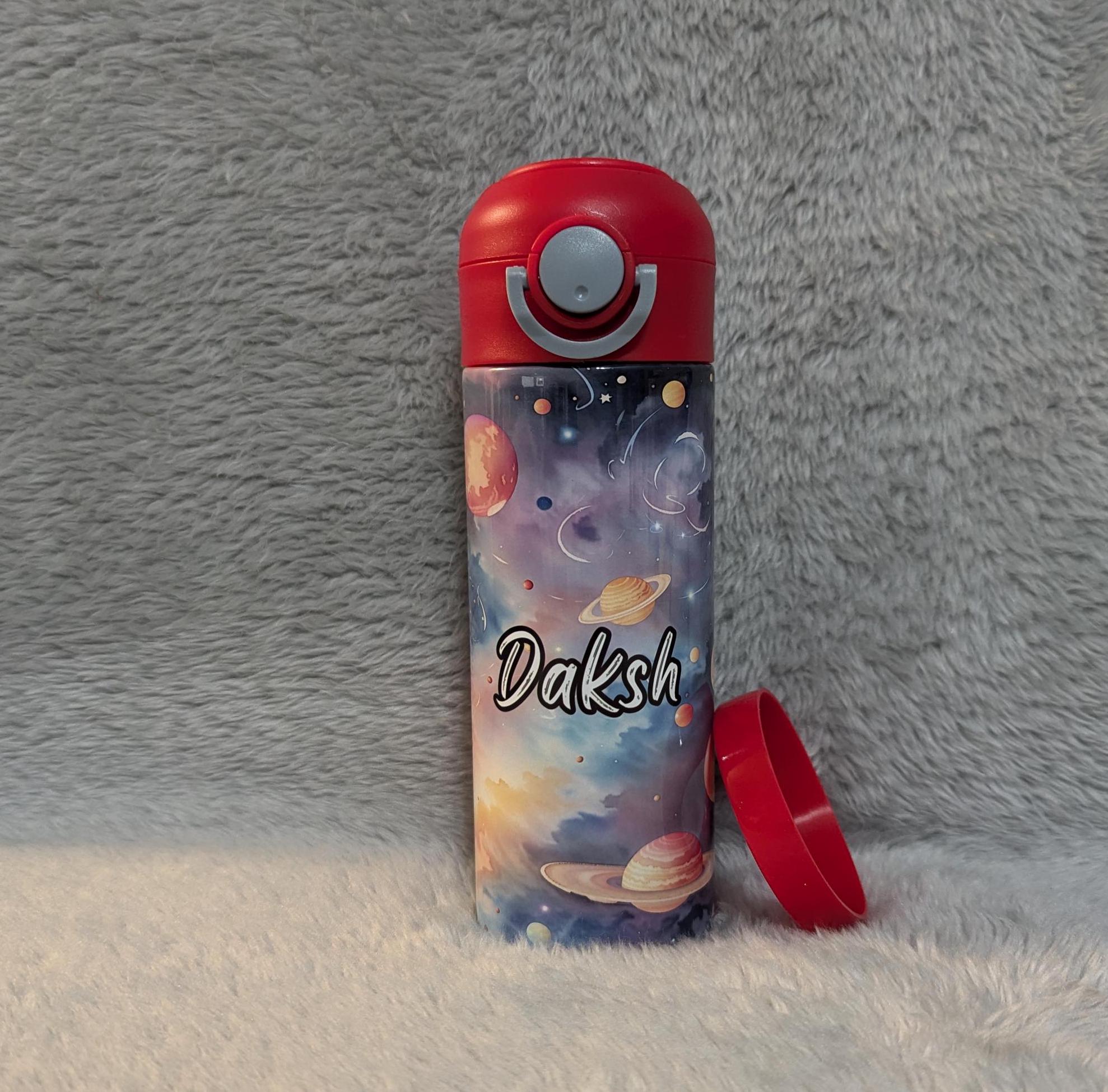 Kids Space Water Bottle With A Planet Design 12oz With Reusable Straw Can Be Personalized