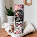 Admin Life Messy Bun Girl Tumbler 20oz With Reusable Straw, Can Be Personalized