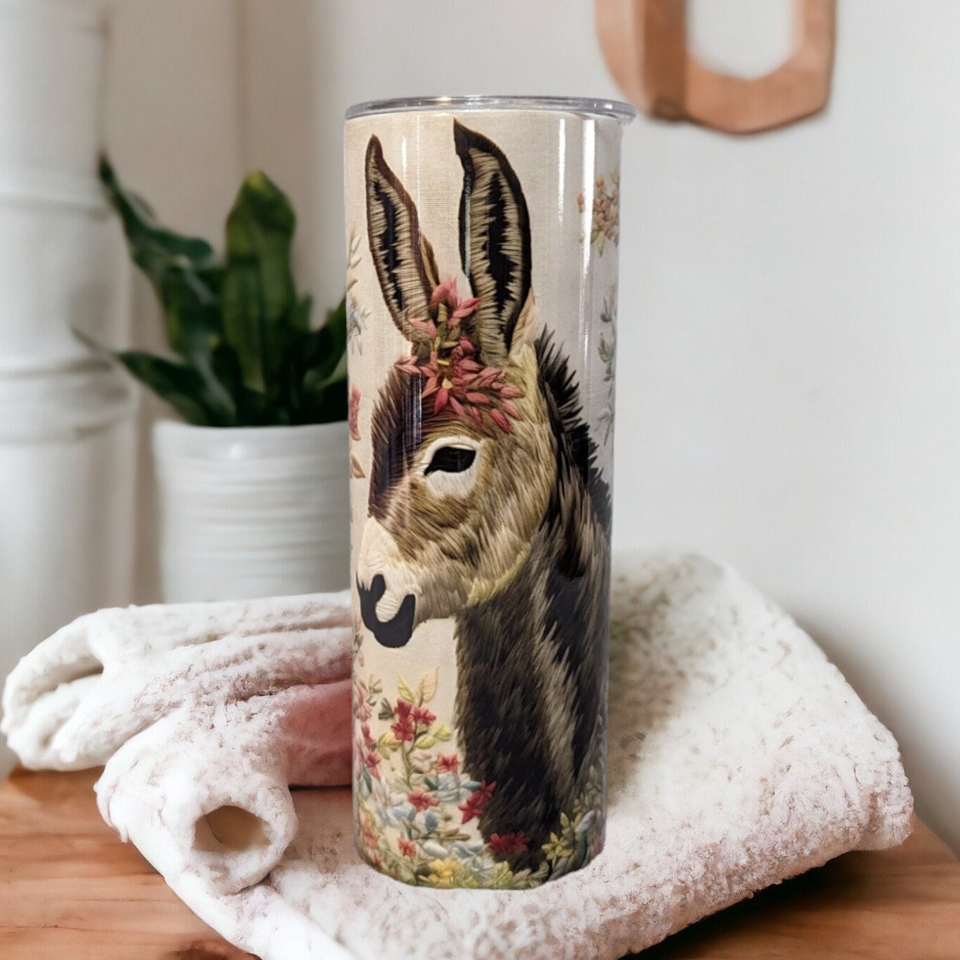 Donkey Tumbler with Eye Catching Embroidered Design 20oz With Reusable Straw, Can Be Personalized