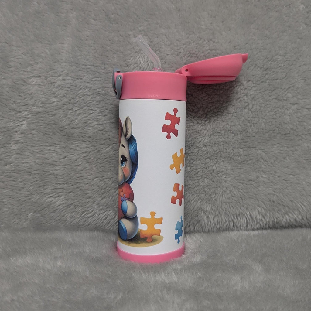 Kids Autism Unicorn Water Bottle 12oz With Reusable Straw Can Be Personalized