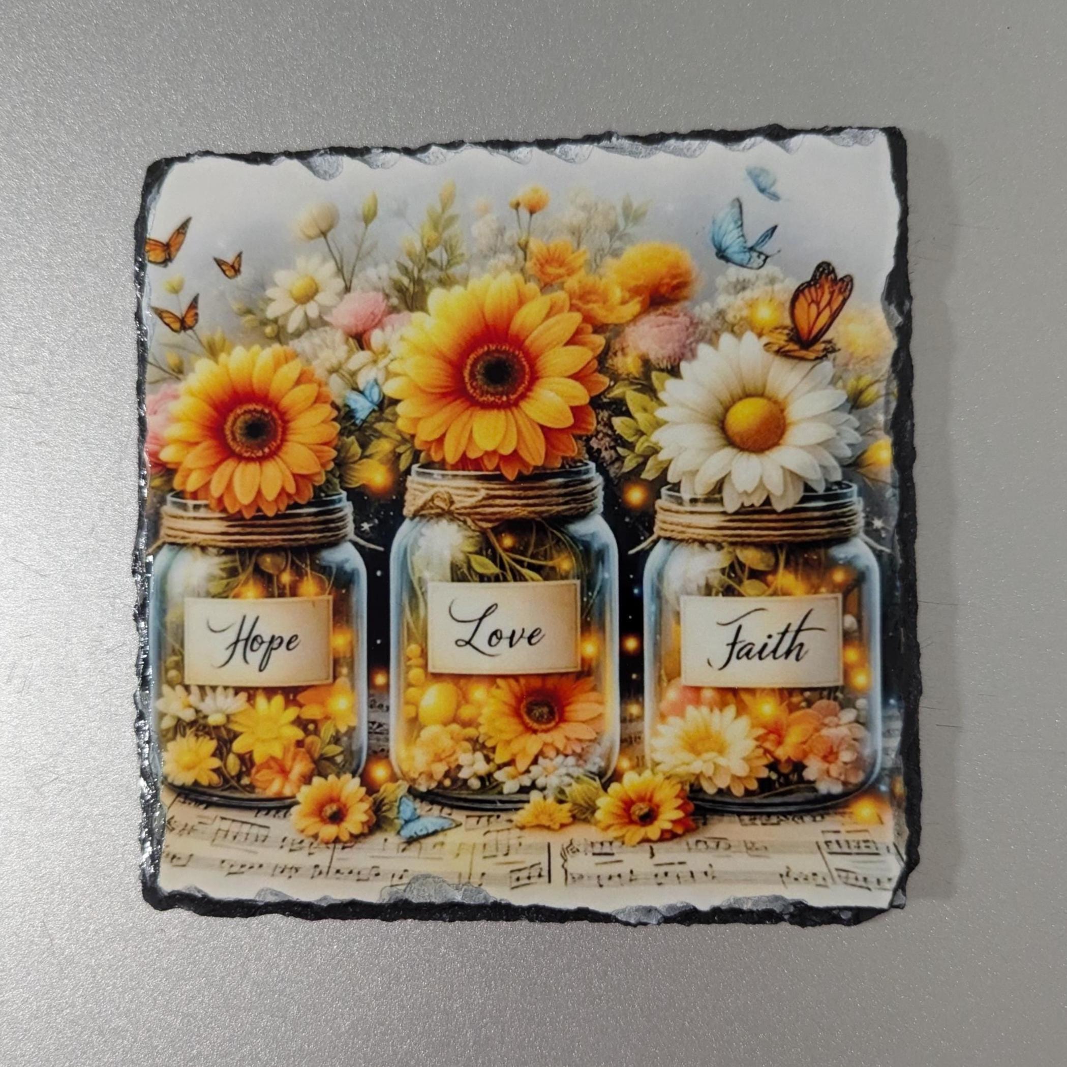 Hope, Love & Faith Slate Picture With Display Legs
