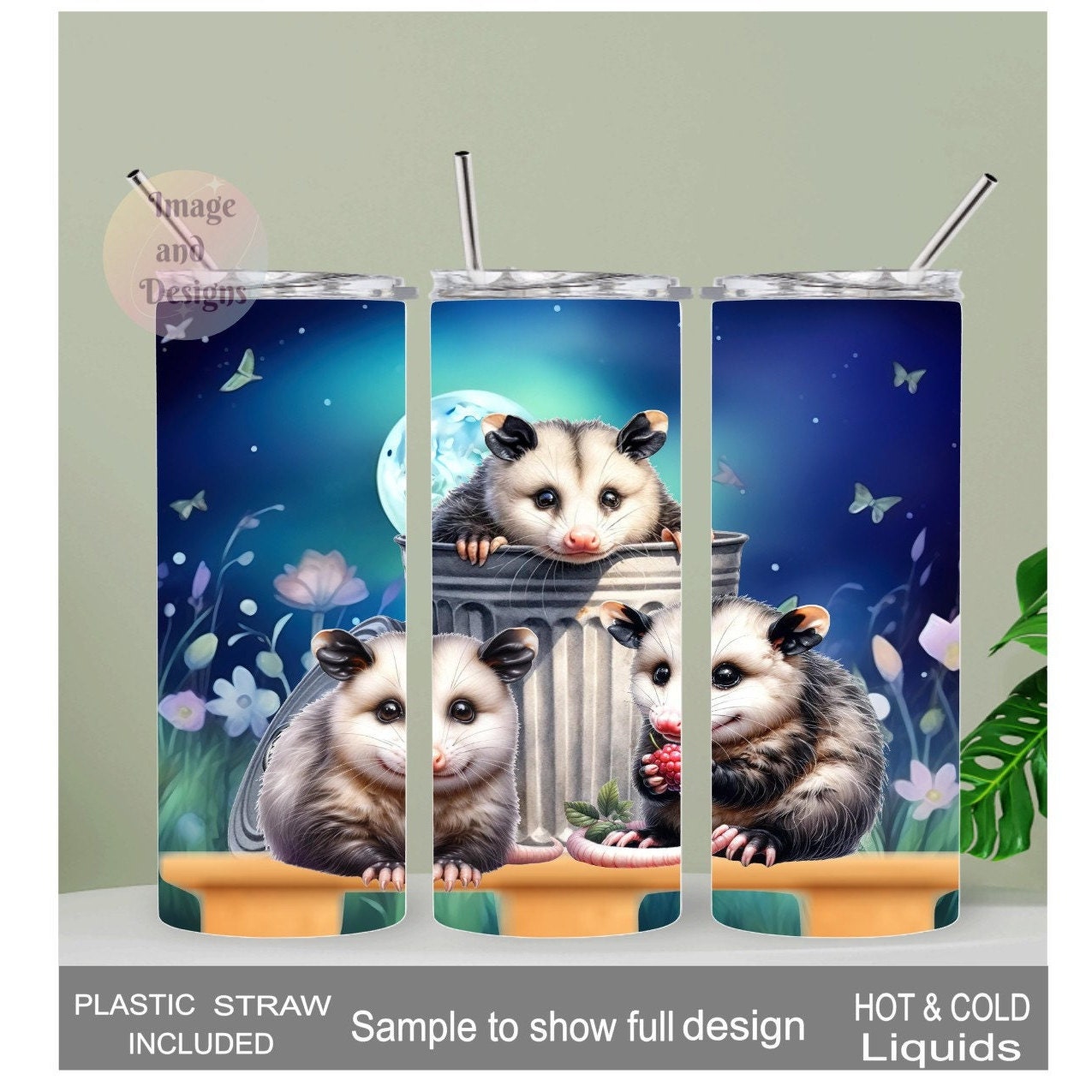 Possum Tumbler 20oz With Reusable Straw, Can Be Personalized