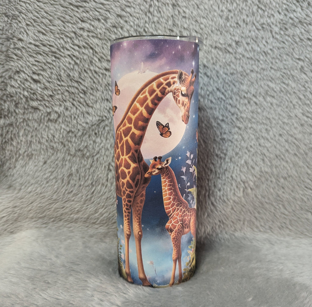 Giraffe Tumbler With A Mom and Her Baby 20oz With Reusable Straw, Can Be Personalized