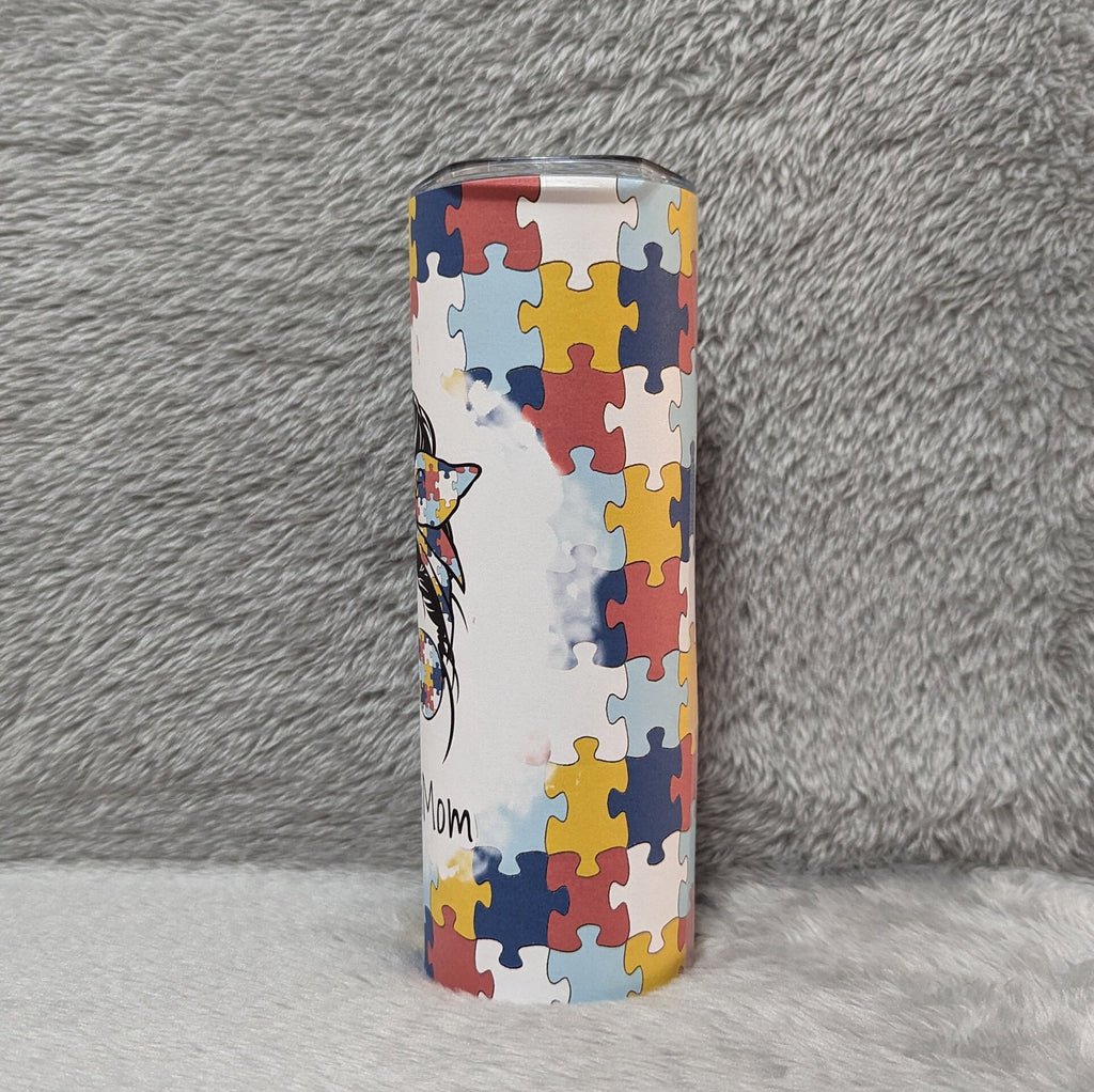 Autism Mom Tumbler 20oz With Reusable Straw, Can Be Personalized