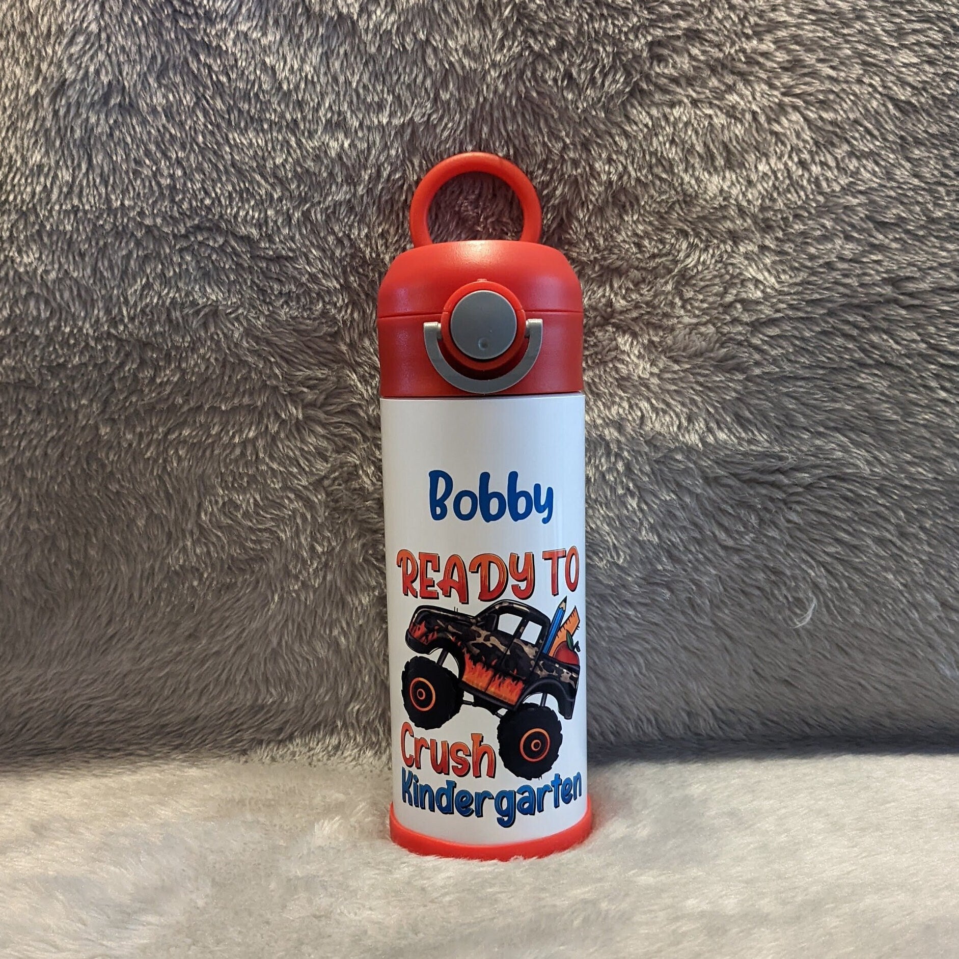 Kids School Water Bottle 12oz With Reusable Straw Can Be Personalized