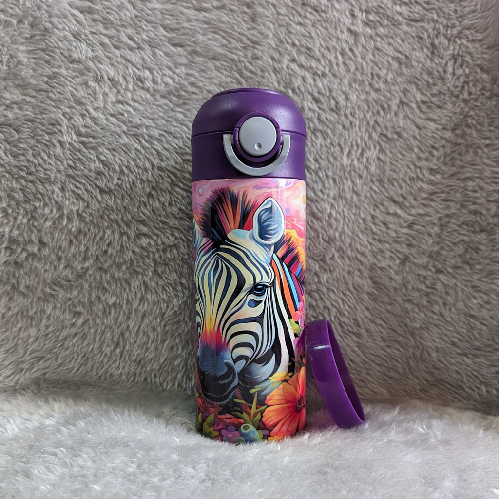 Kids Zebra Water Bottle 12oz With Reusable Straw Can Be Personalized