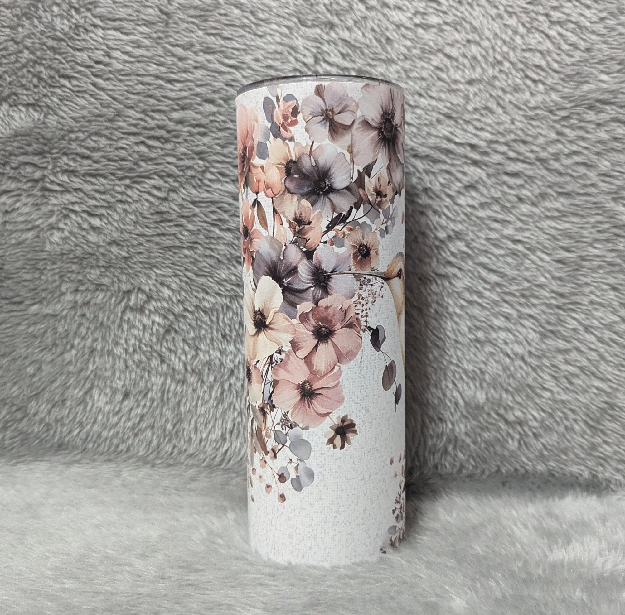 Hummingbird Tumbler with Boho Flowers 20oz With Reusable Straw, Can Be Personalized