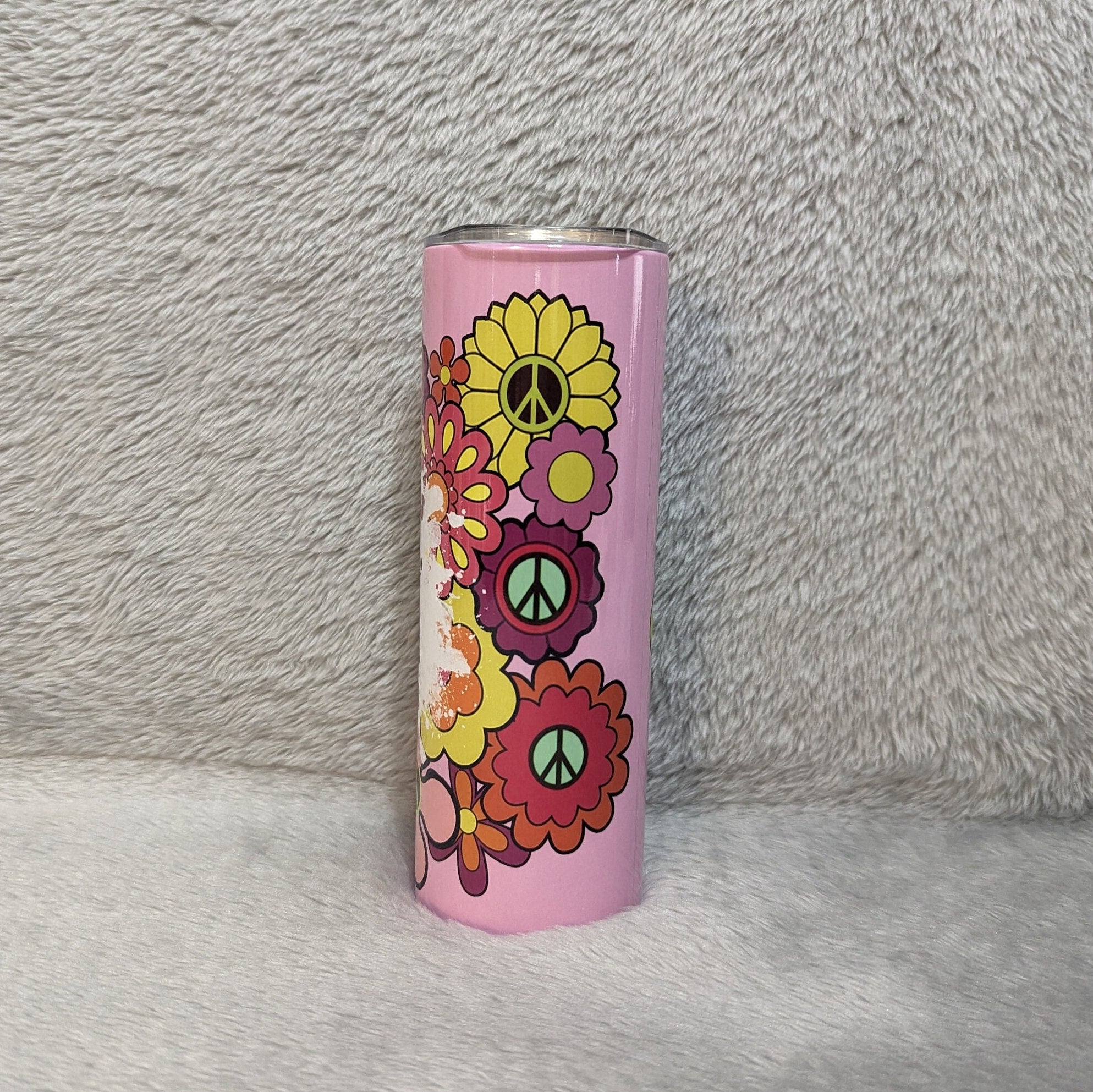 Hippie Heart Happy Heart Flower Tumbler 20oz With Reusable Straw