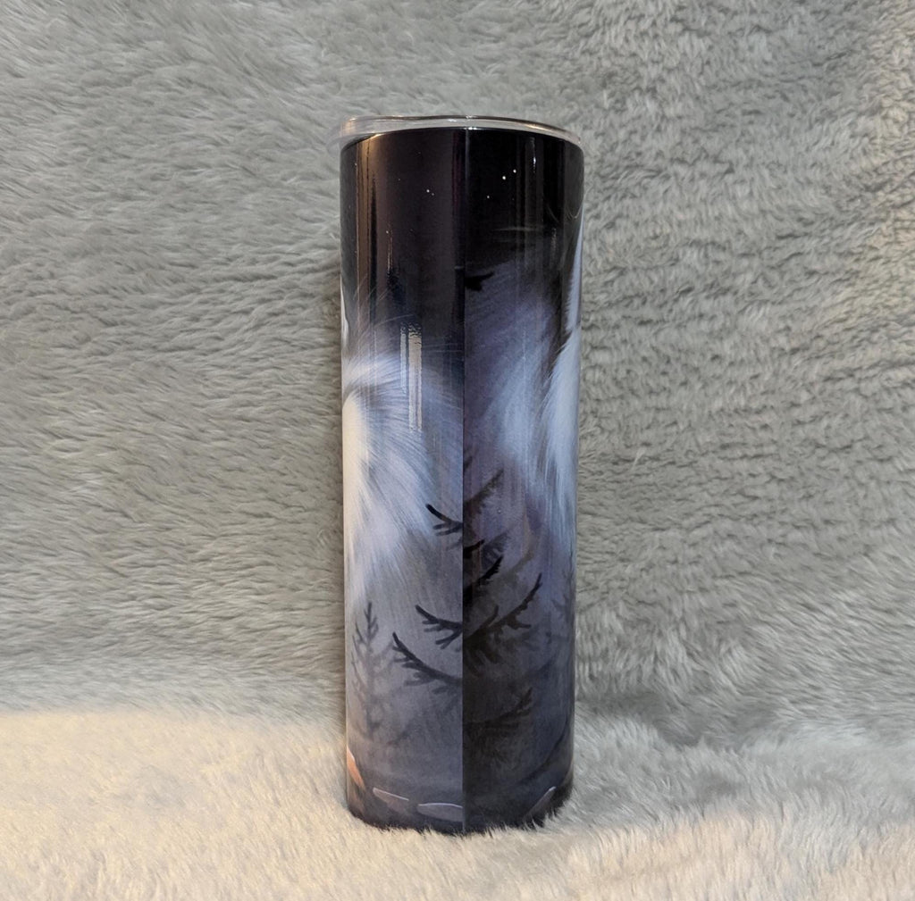 Moonlight Wolf Tumbler 20oz With Reusable Straw, Can Be Personalized