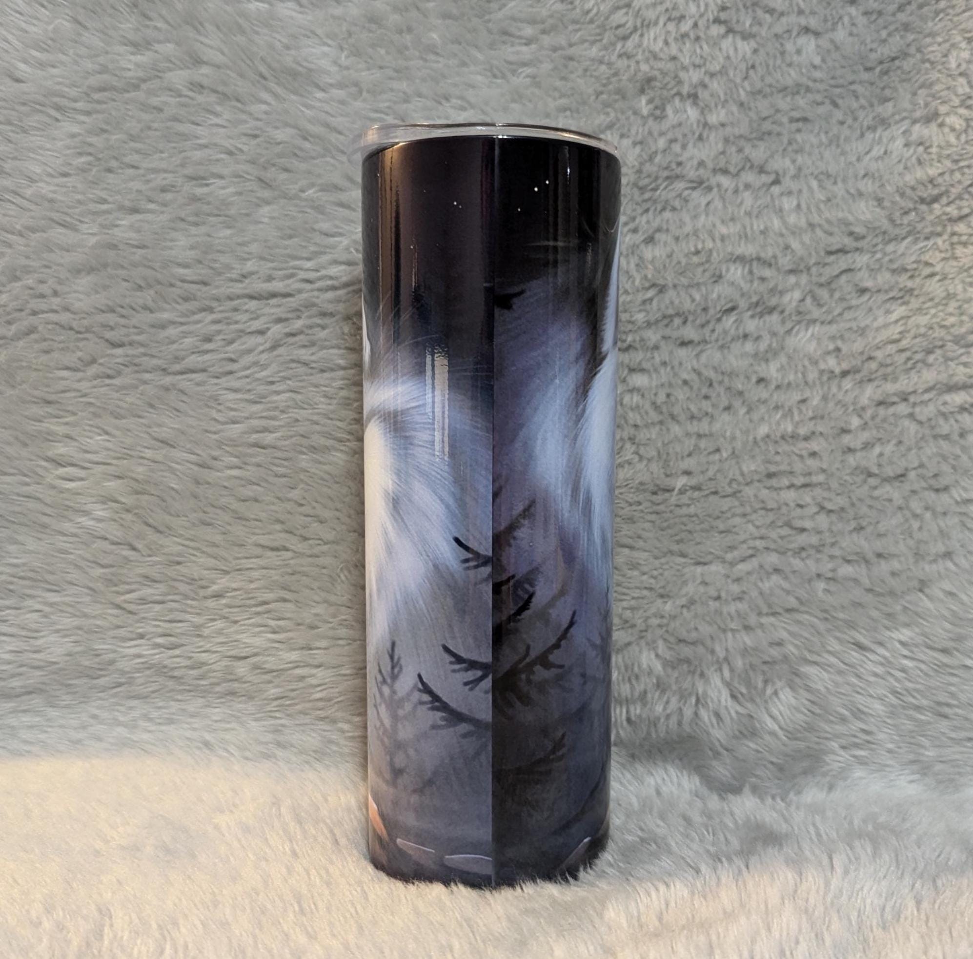 Moonlight Wolf Tumbler 20oz With Reusable Straw, Can Be Personalized