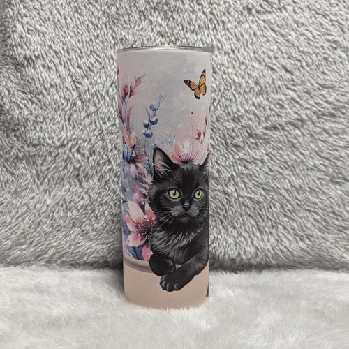 Black Kitten Tumbler 20oz With Reusable Straw, Can Be Personalized