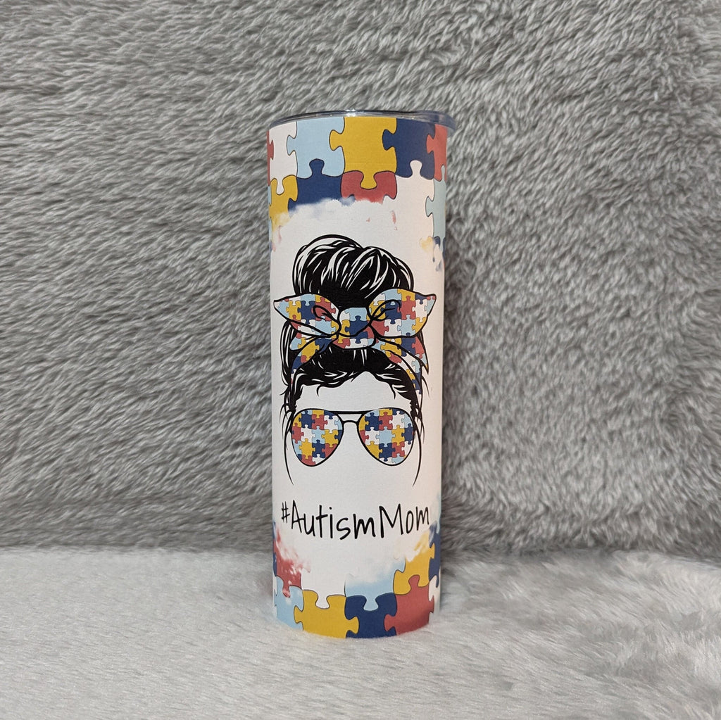 Autism Mom Tumbler 20oz With Reusable Straw, Can Be Personalized