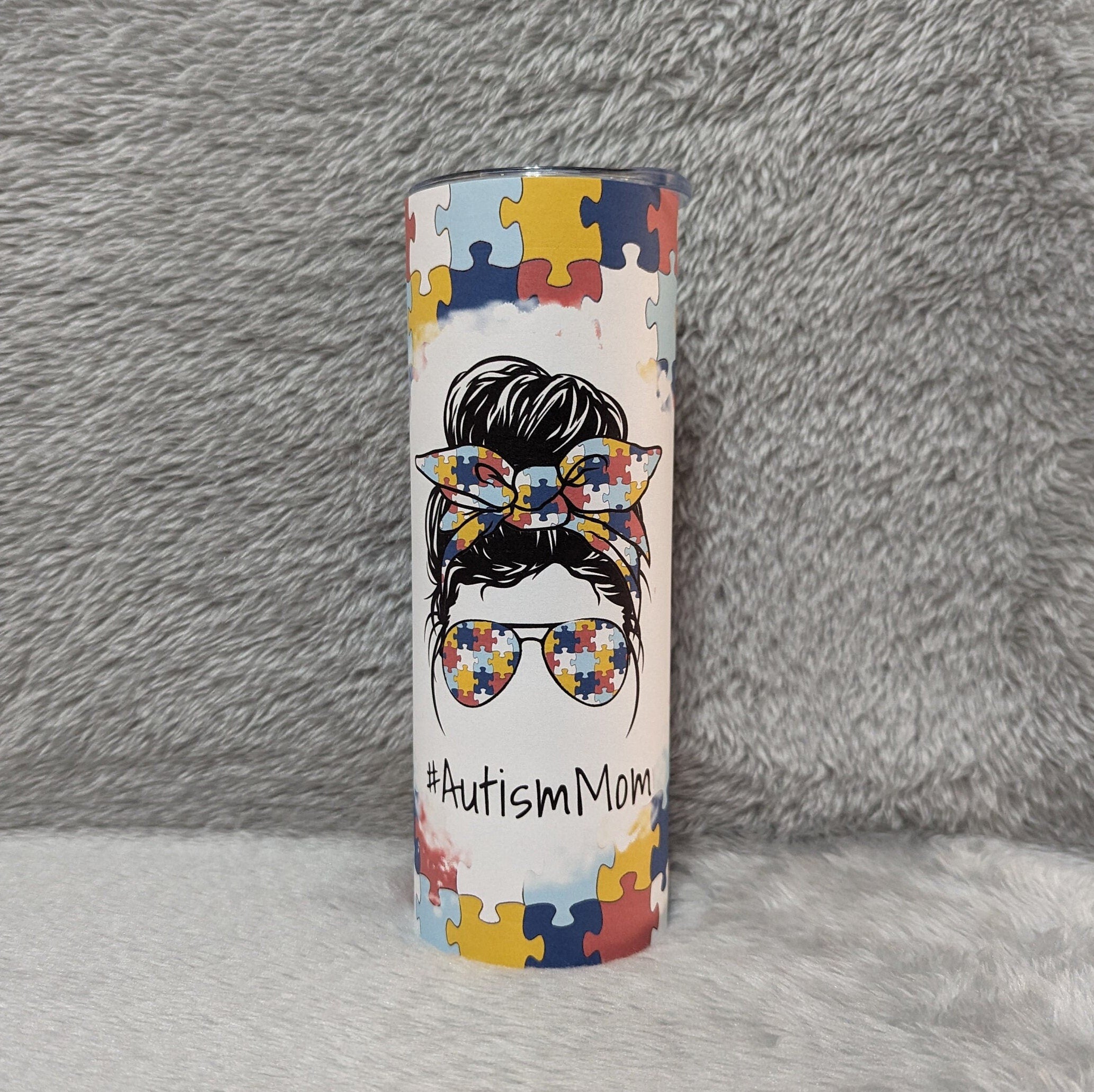 Autism Mom Tumbler 20oz With Reusable Straw, Can Be Personalized