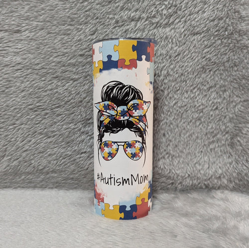 Autism Mom Tumbler 20oz With Reusable Straw, Can Be Personalized