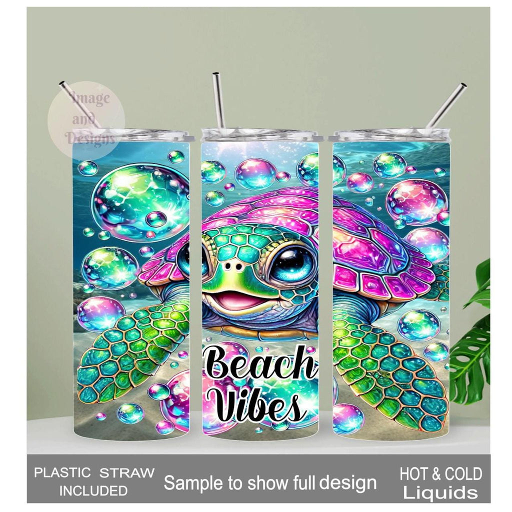 Beach Vibes Turtle Tumbler 20oz With Reusable Straw, Can Be Personalized