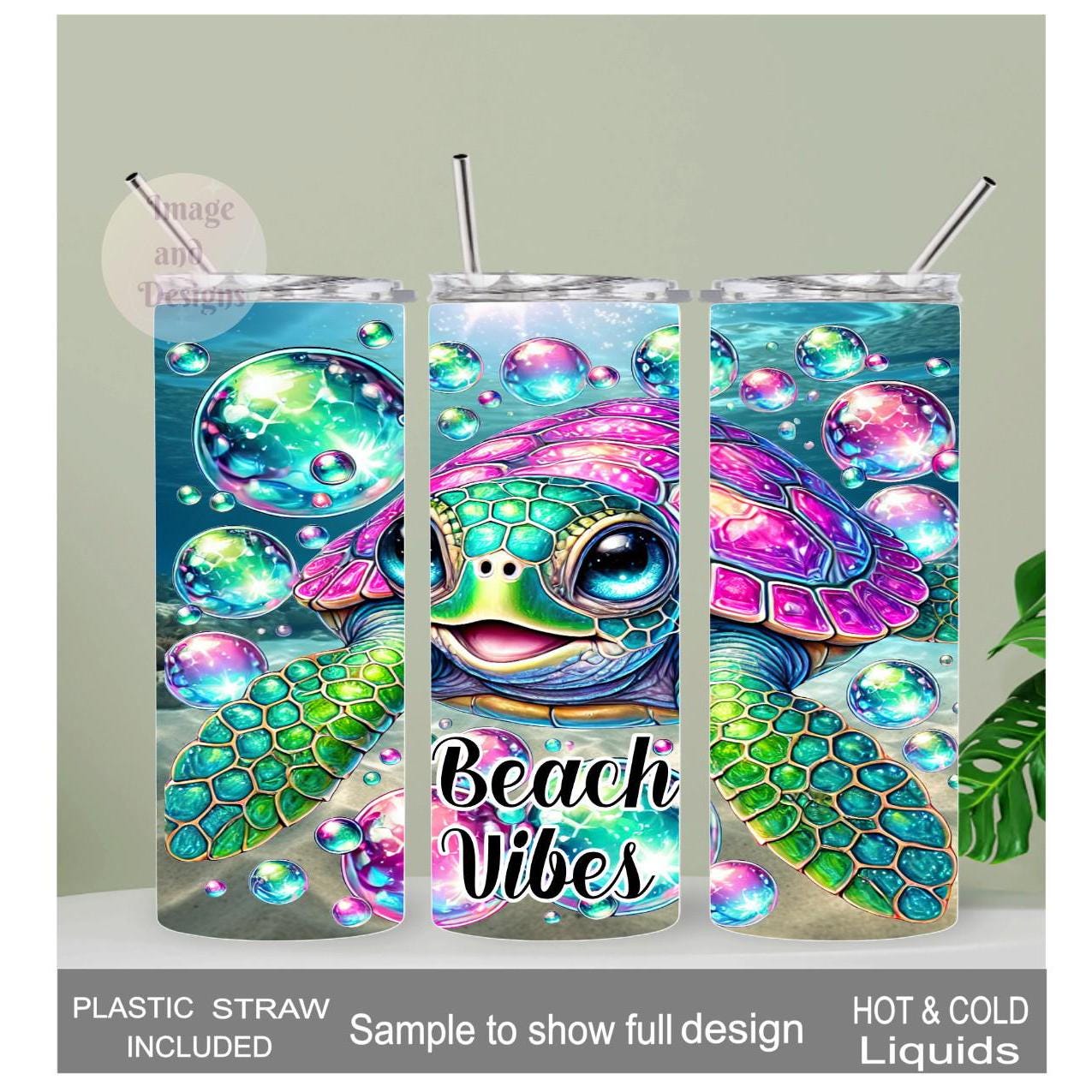 Beach Vibes Turtle Tumbler 20oz With Reusable Straw, Can Be Personalized